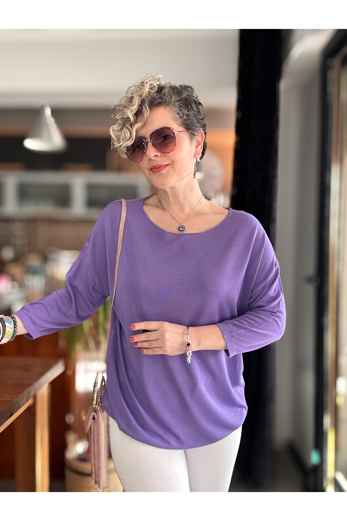 Cuppa Yuvarlak Yaka Mevsimlik Mor Basic Triko