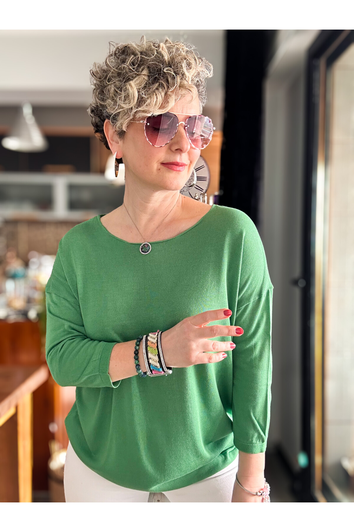 Cuppa Yuvarlak Yaka Mevsimlik Yeşil Basic Triko