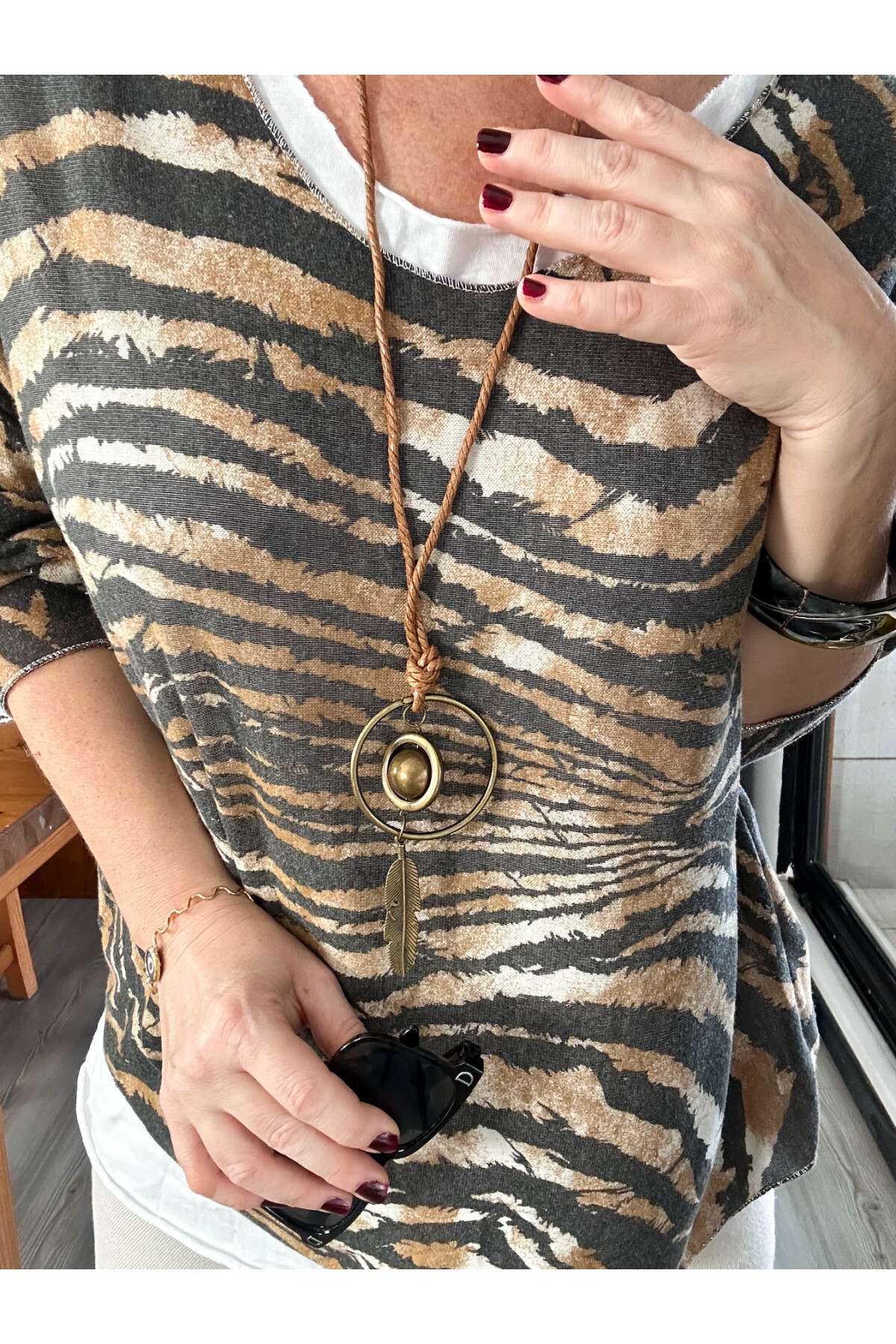 Cupra Zebra Desen Kolyeli İtalyan Bluz Triko