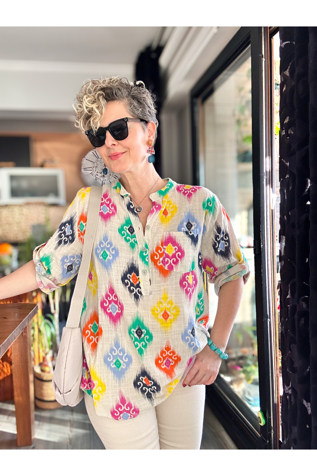 Diga Seramik Desen İtalyan Gömlek Beyaz