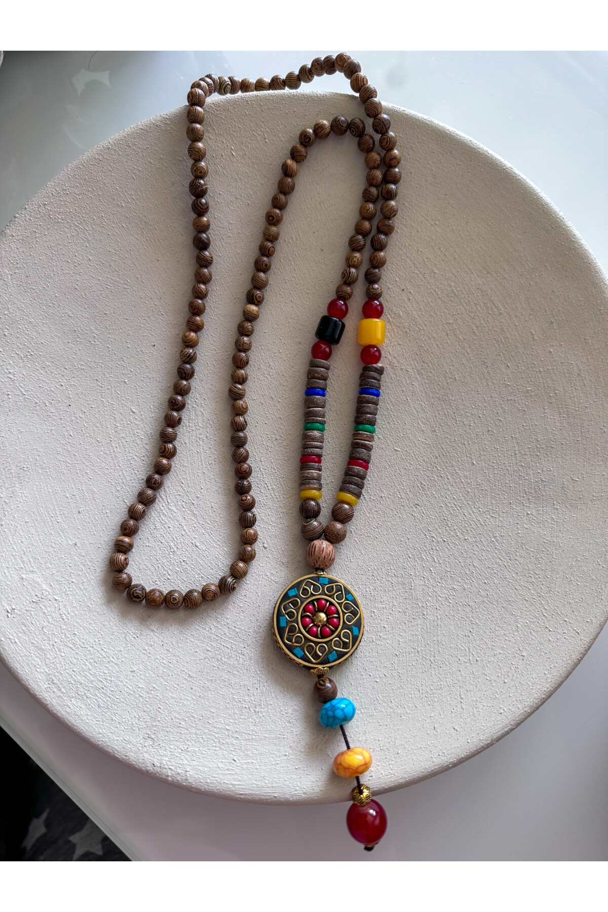 Dimen Doğal Taş Etnik Bambu Kolye