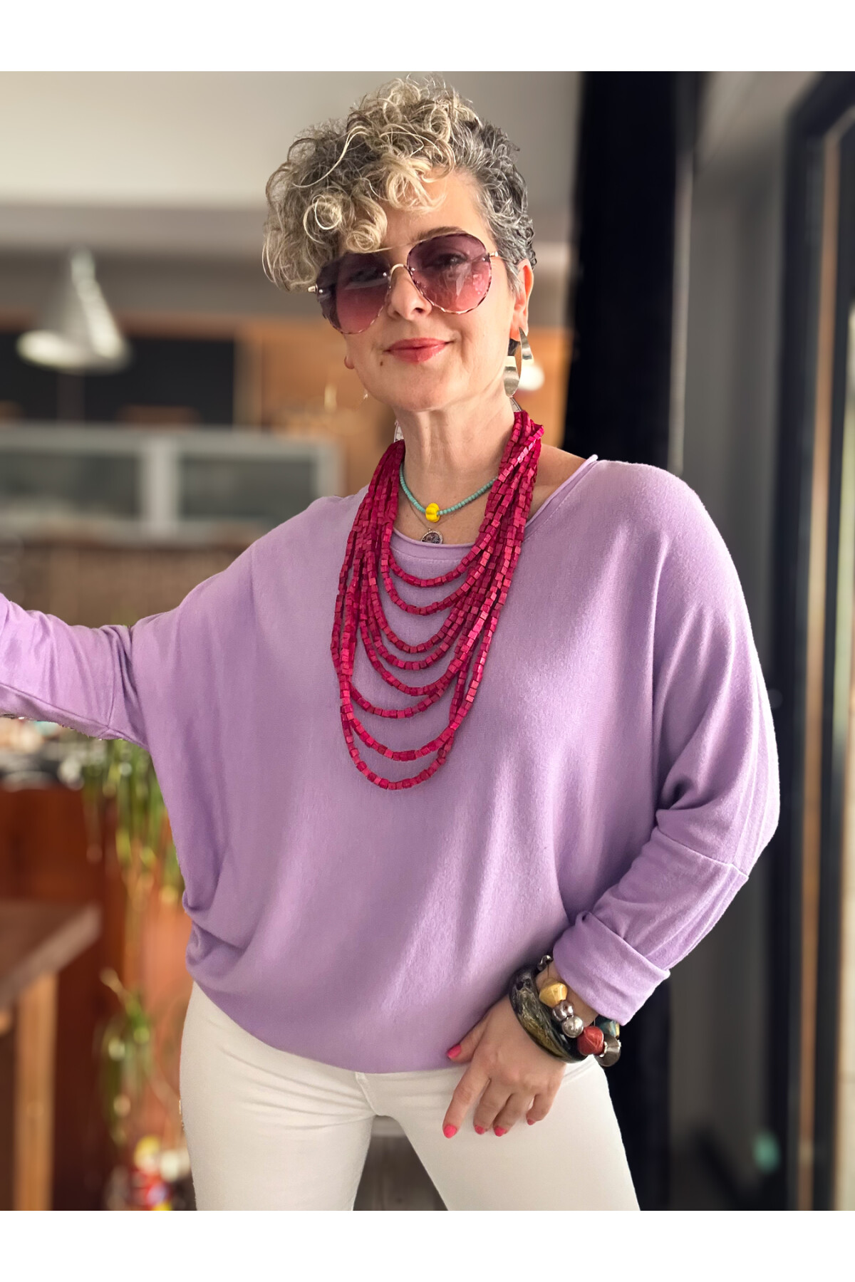 Eddi Soft İtalyan Tasarım Triko Bluz Lila