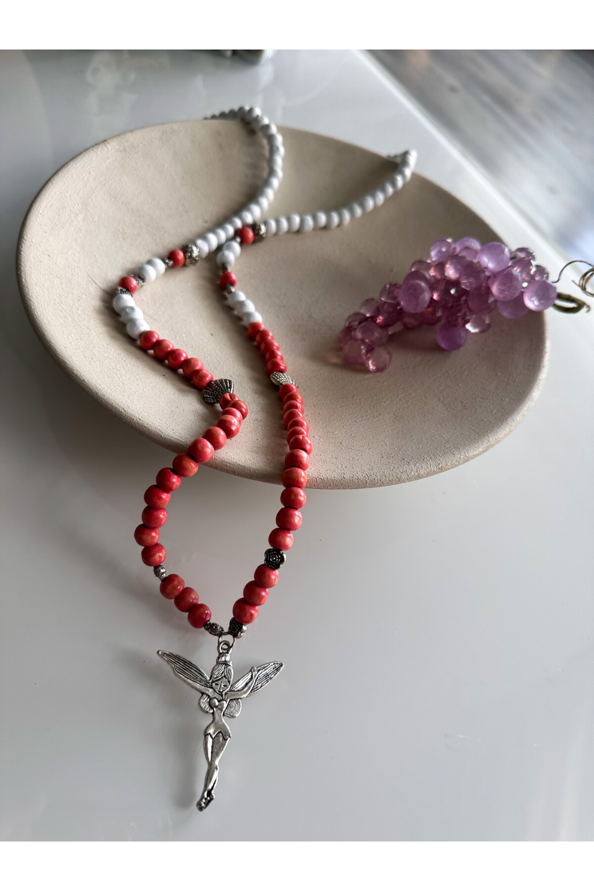 Etica Angel Tahta Tasarım Renkli Kolye 12