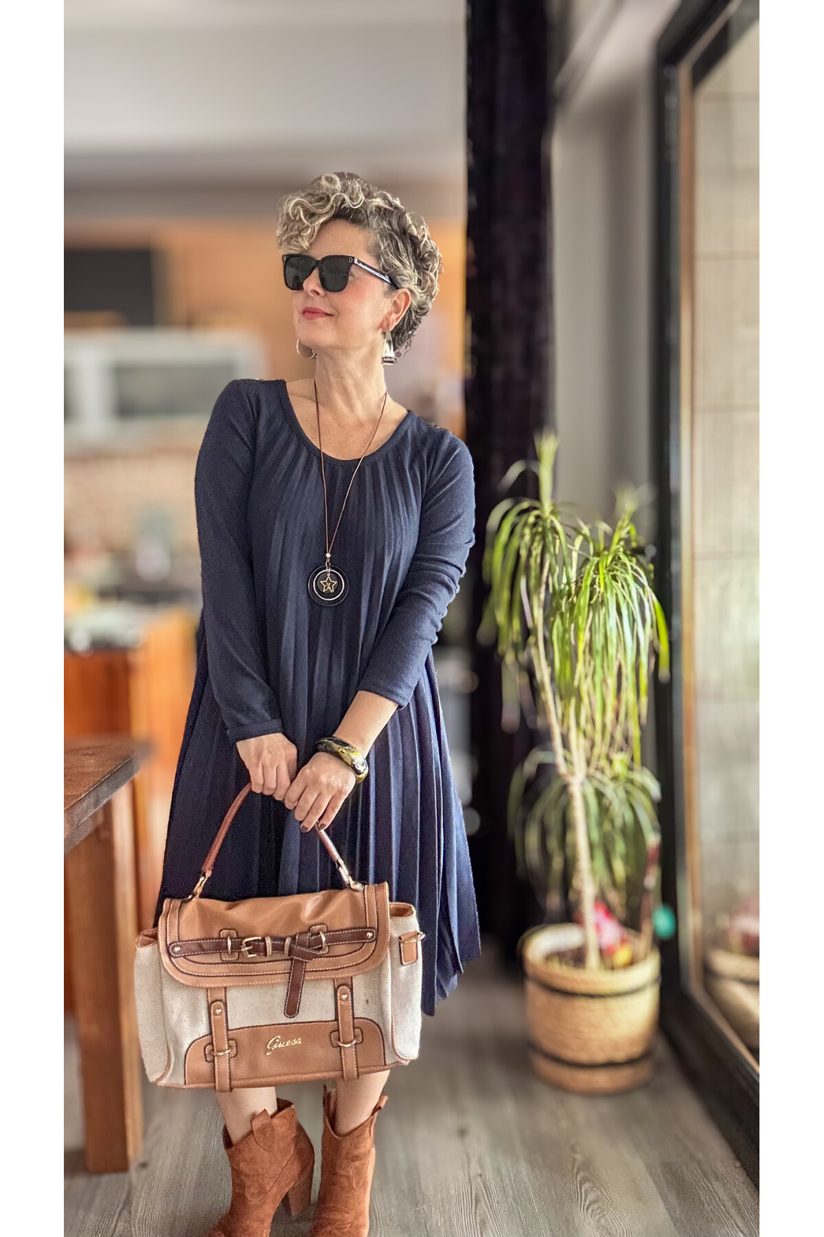 Fabro İtalyan Kolyeli Pilise Detay Elbise Lacivert