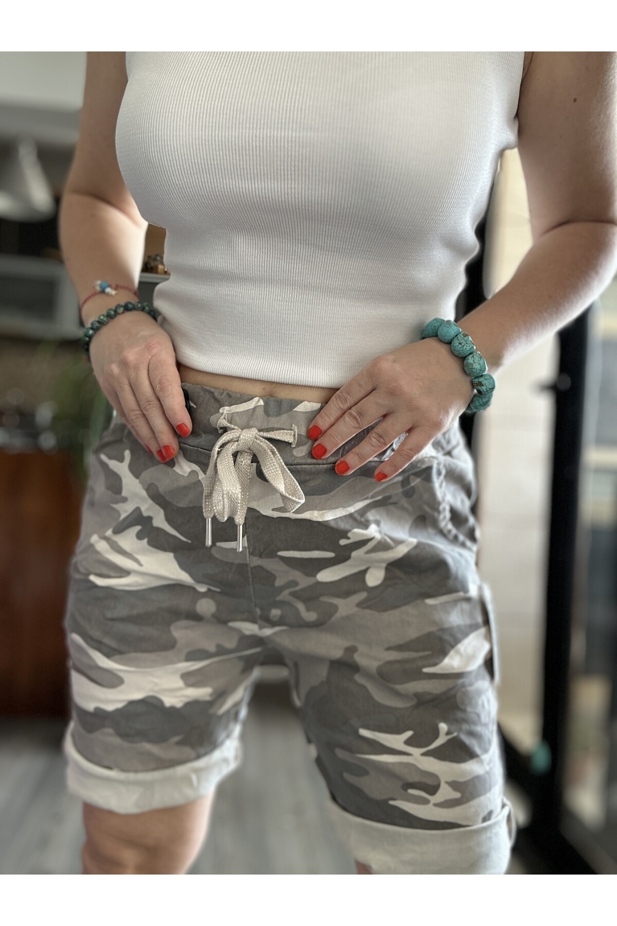 Fammy İtalyan Kamuflaj Şort Beige