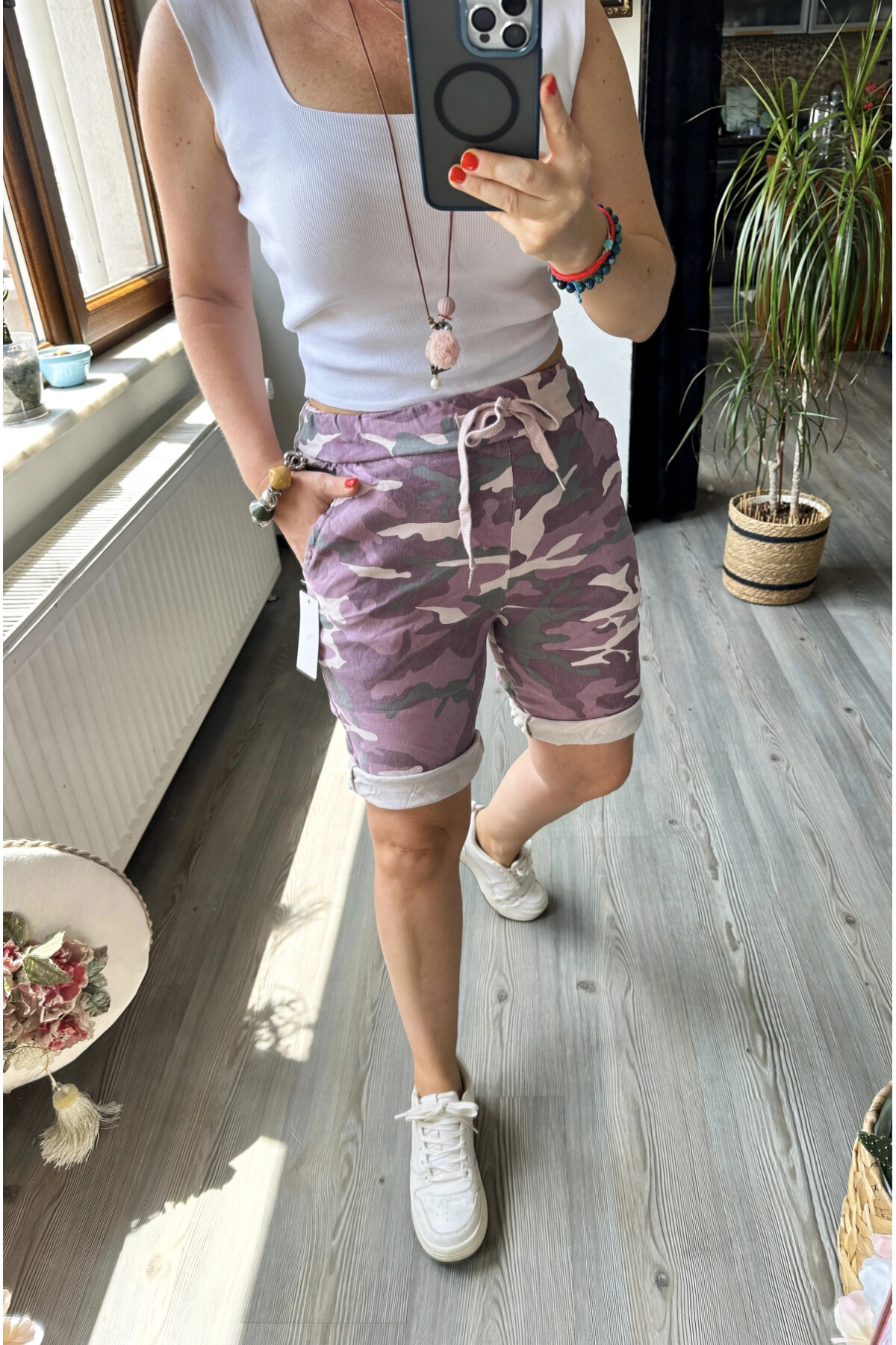 Fammy İtalyan Kamuflaj Şort Lila