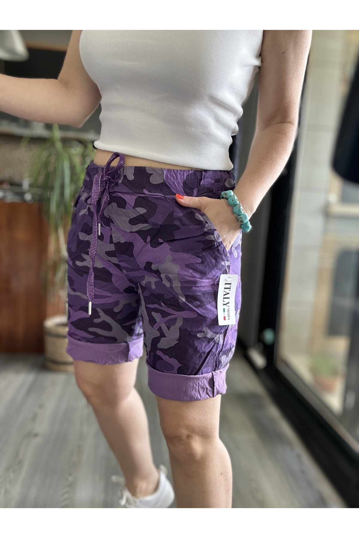 Fammy İtalyan Kamuflaj Şort Mor