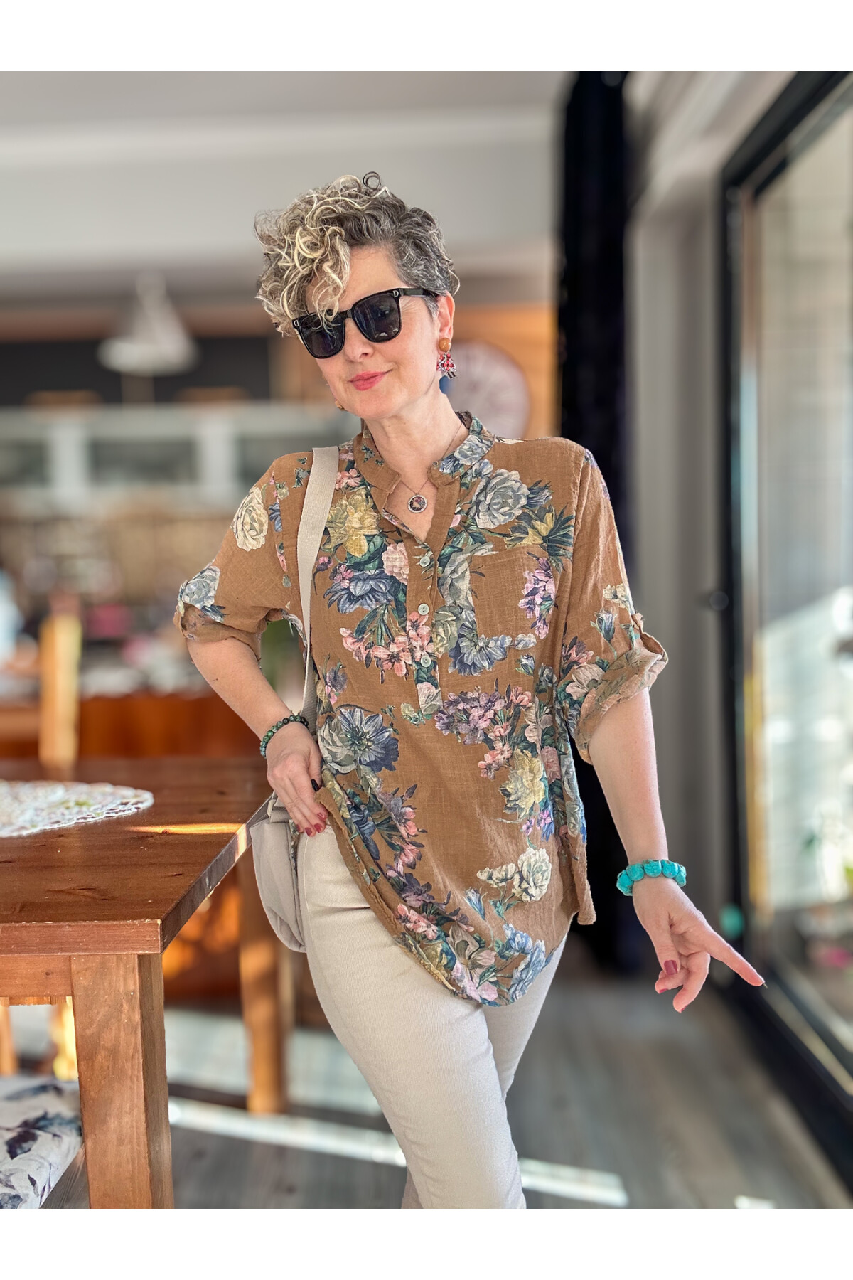 Felice Gül Desenli İtalyan Gömlek Cappuccino