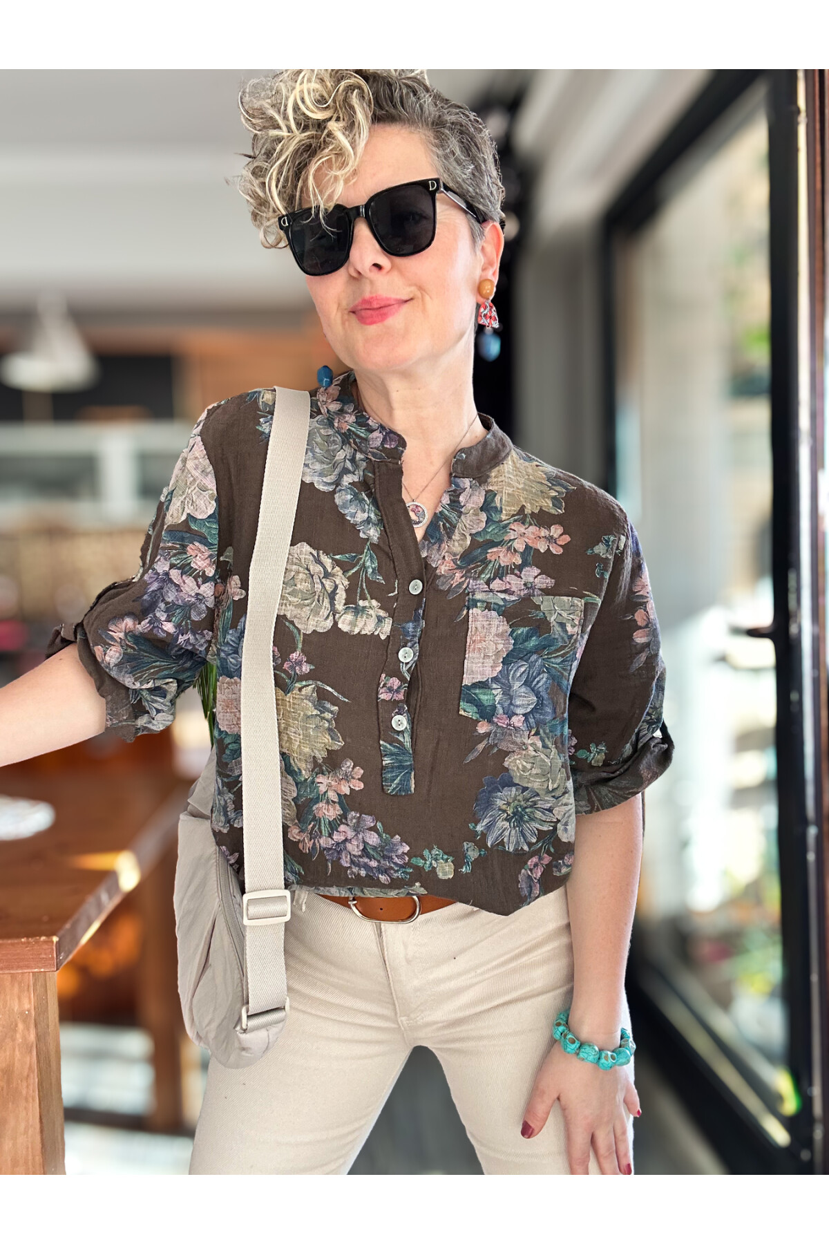 Felice Gül Desenli İtalyan Gömlek Kahve