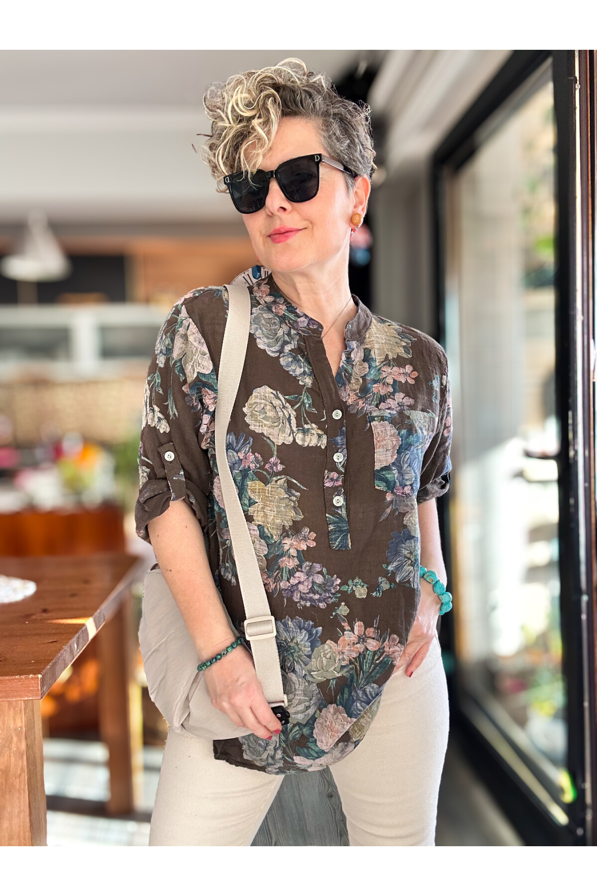 Felice Gül Desenli İtalyan Gömlek Kahve