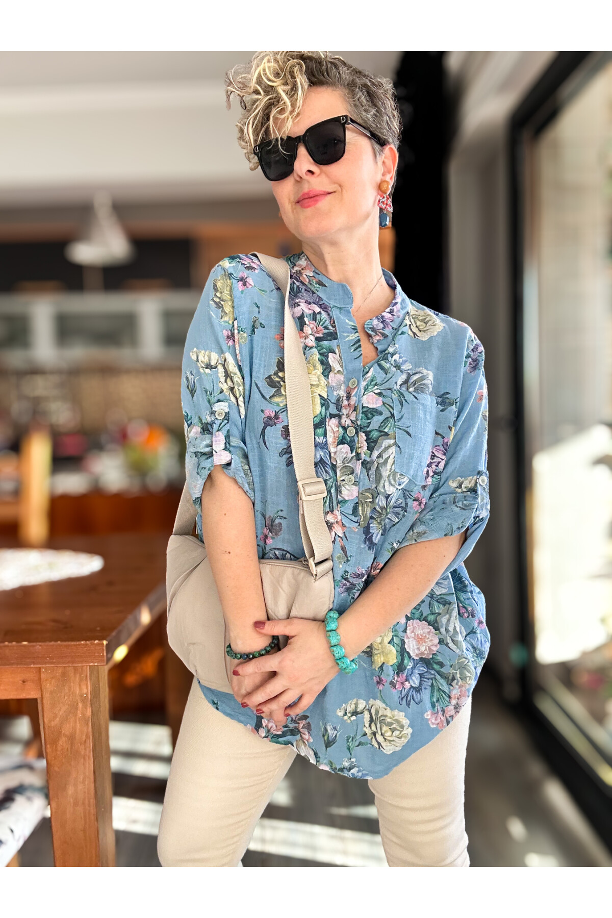 Felice Gül Desenli İtalyan Gömlek Mavi