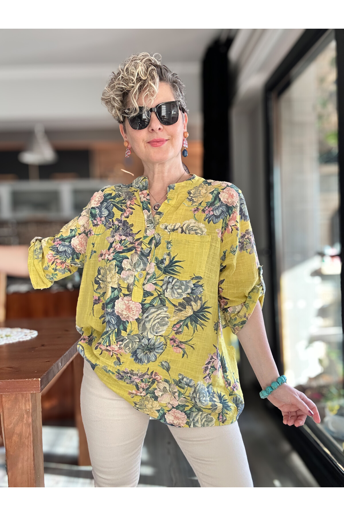 Felice Gül Desenli İtalyan Gömlek Sarı