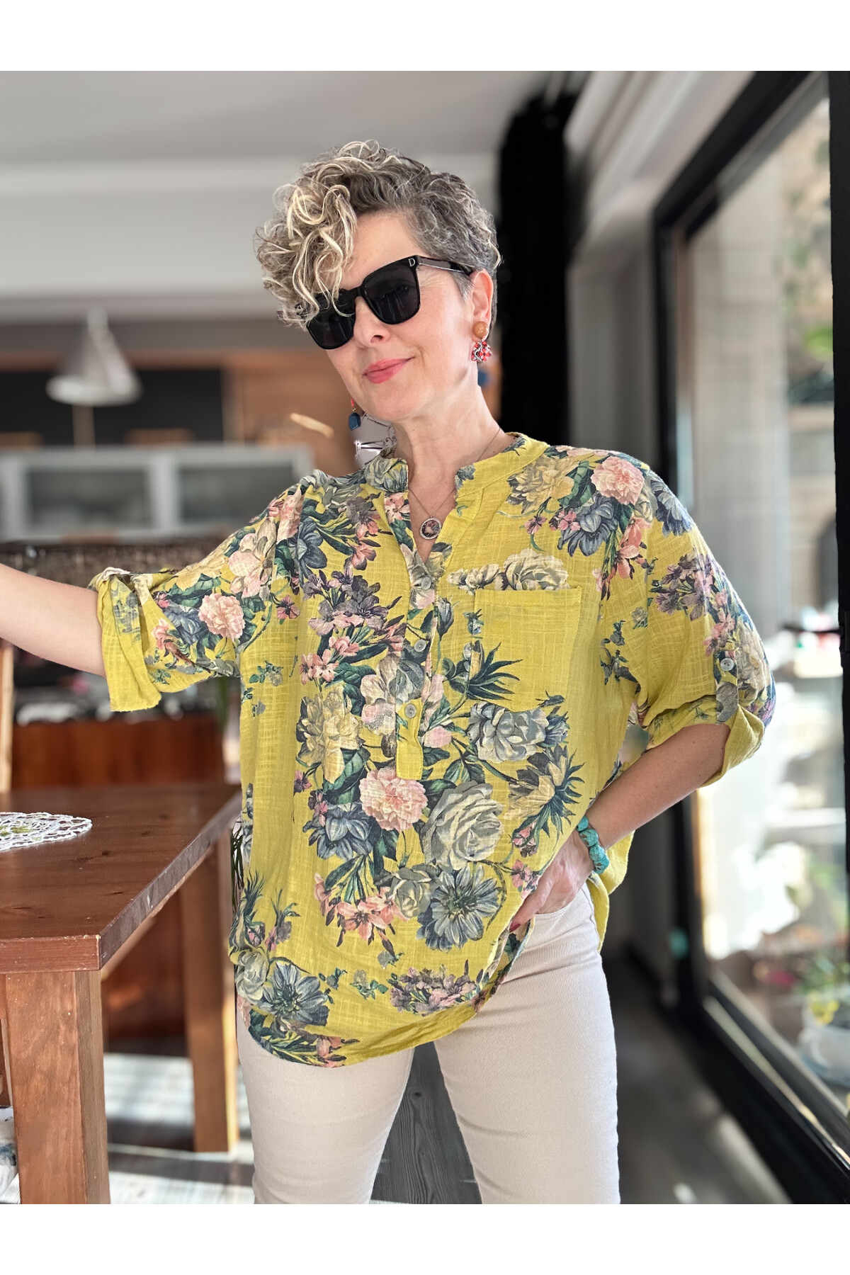 Felice Gül Desenli İtalyan Gömlek Sarı