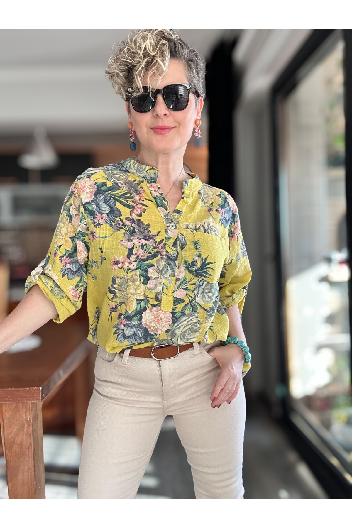 Felice Gül Desenli İtalyan Gömlek Sarı