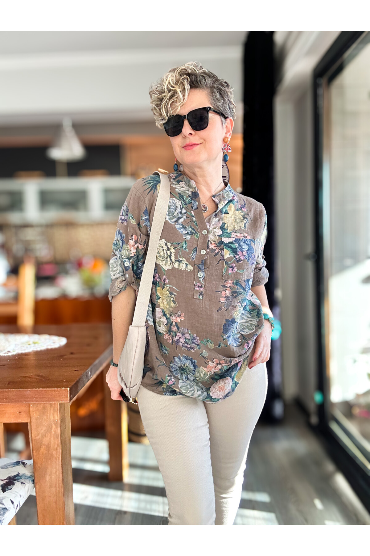 Felice Gül Desenli İtalyan Gömlek Vizon