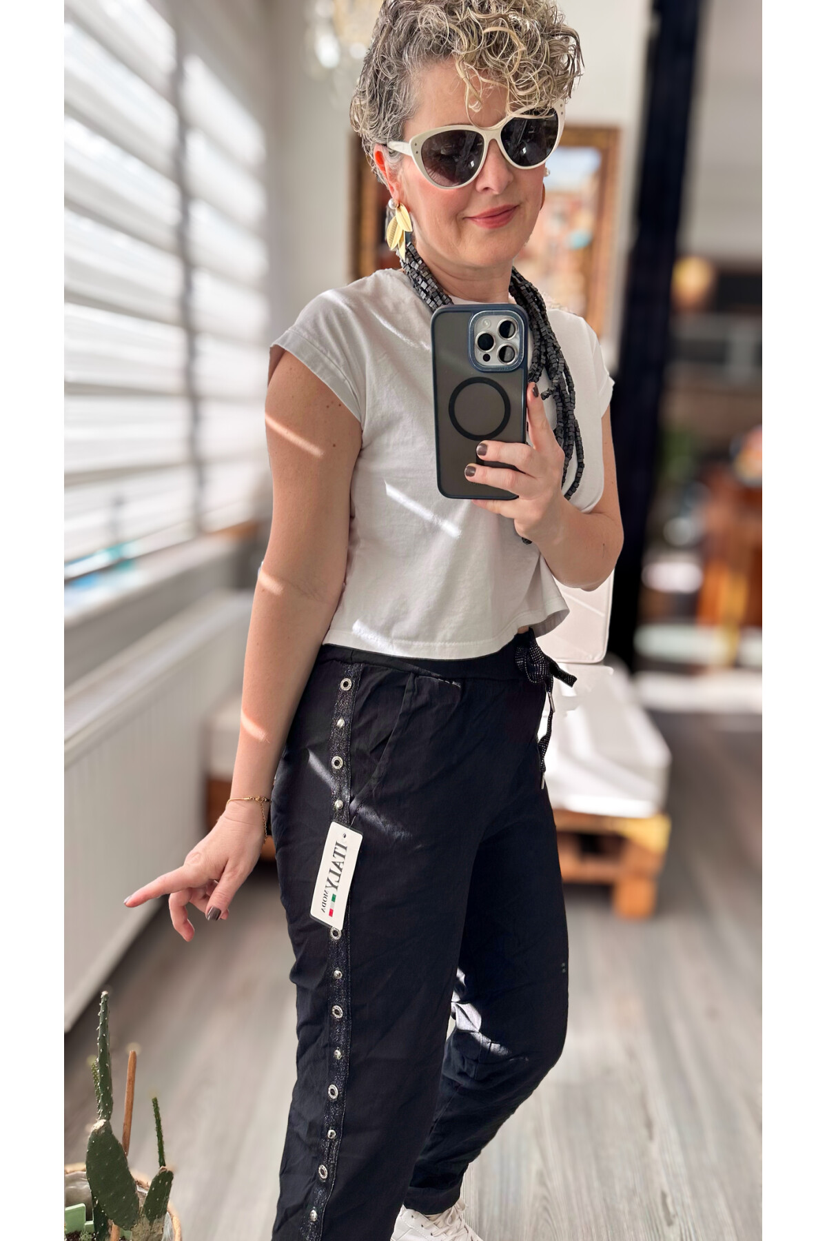 Felisa  İtalyan Sihirli Zımba Detay Pantalon Açık Siyah