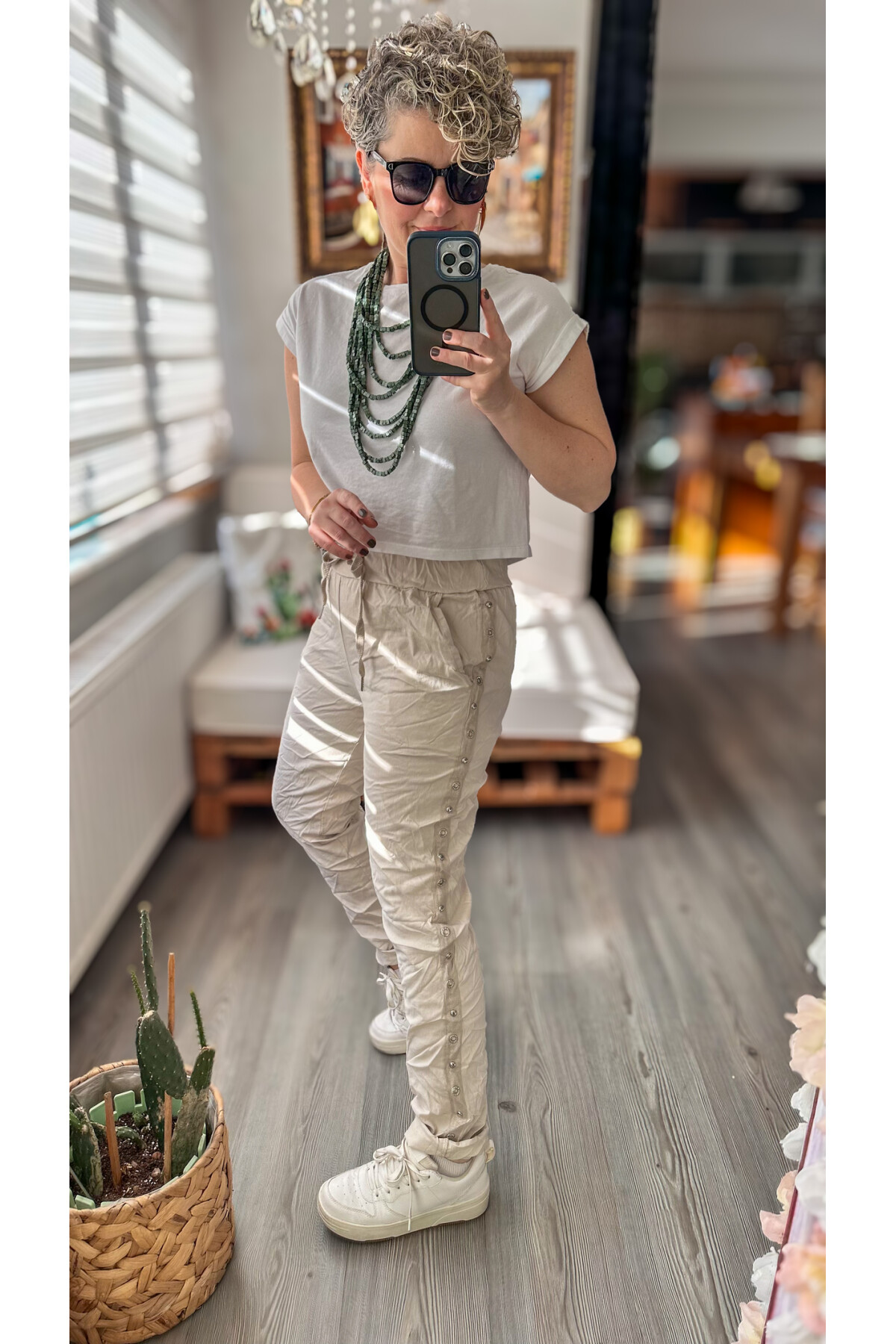 Felisa  İtalyan Sihirli Zımba Detay Pantalon Beige