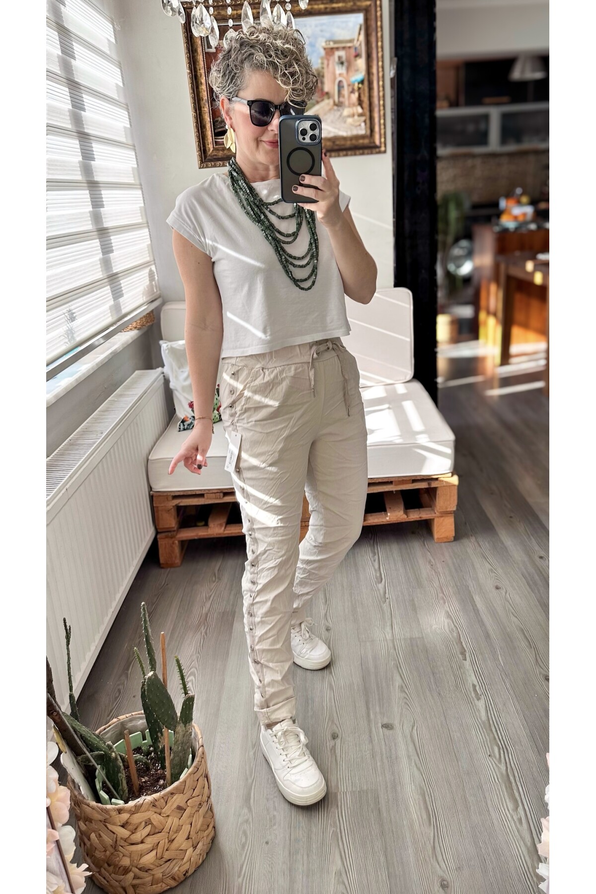 Felisa  İtalyan Sihirli Zımba Detay Pantalon Beige