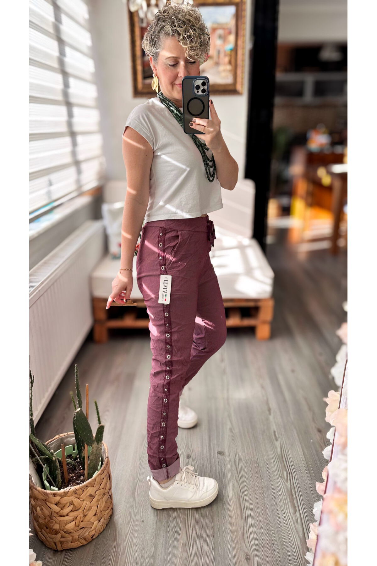 Felisa  İtalyan Sihirli Zımba Detay Pantalon Bordo