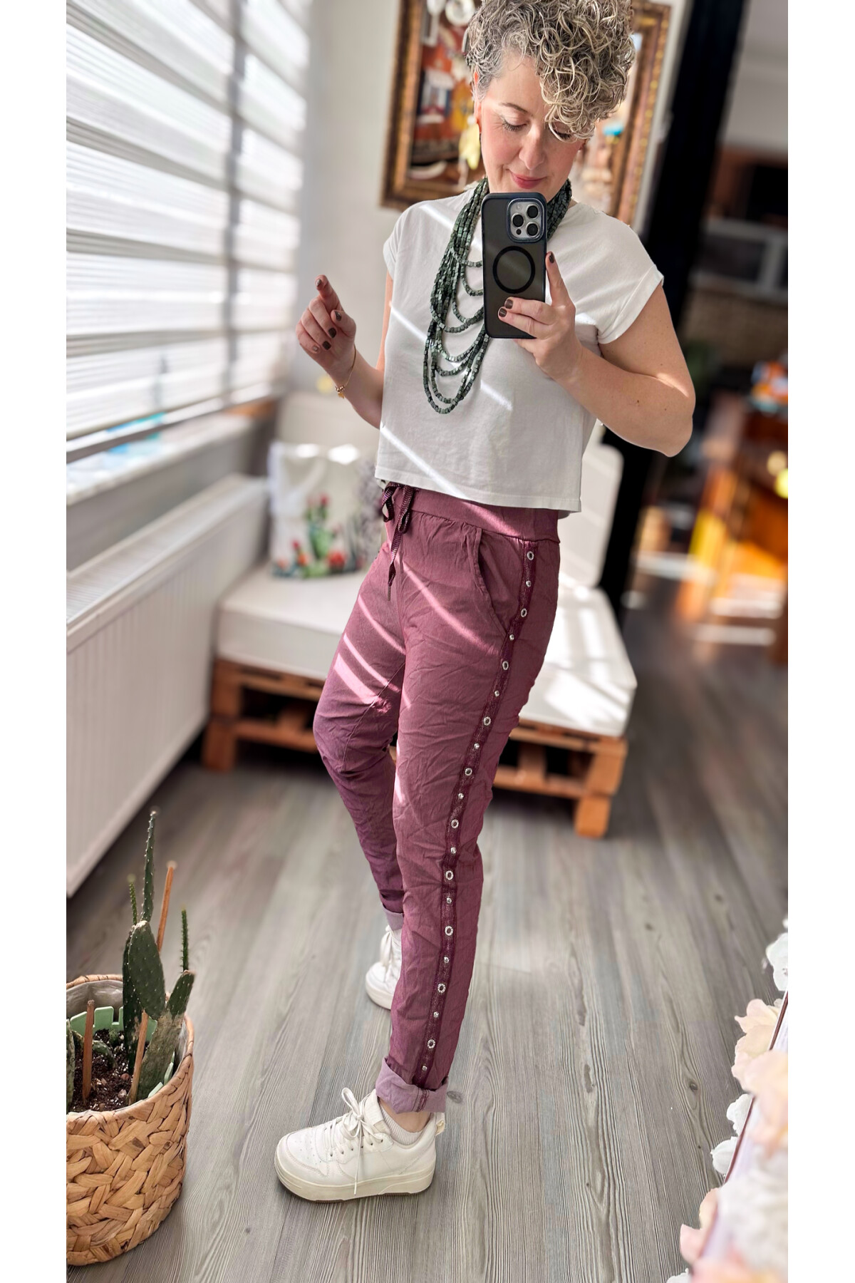 Felisa  İtalyan Sihirli Zımba Detay Pantalon Bordo