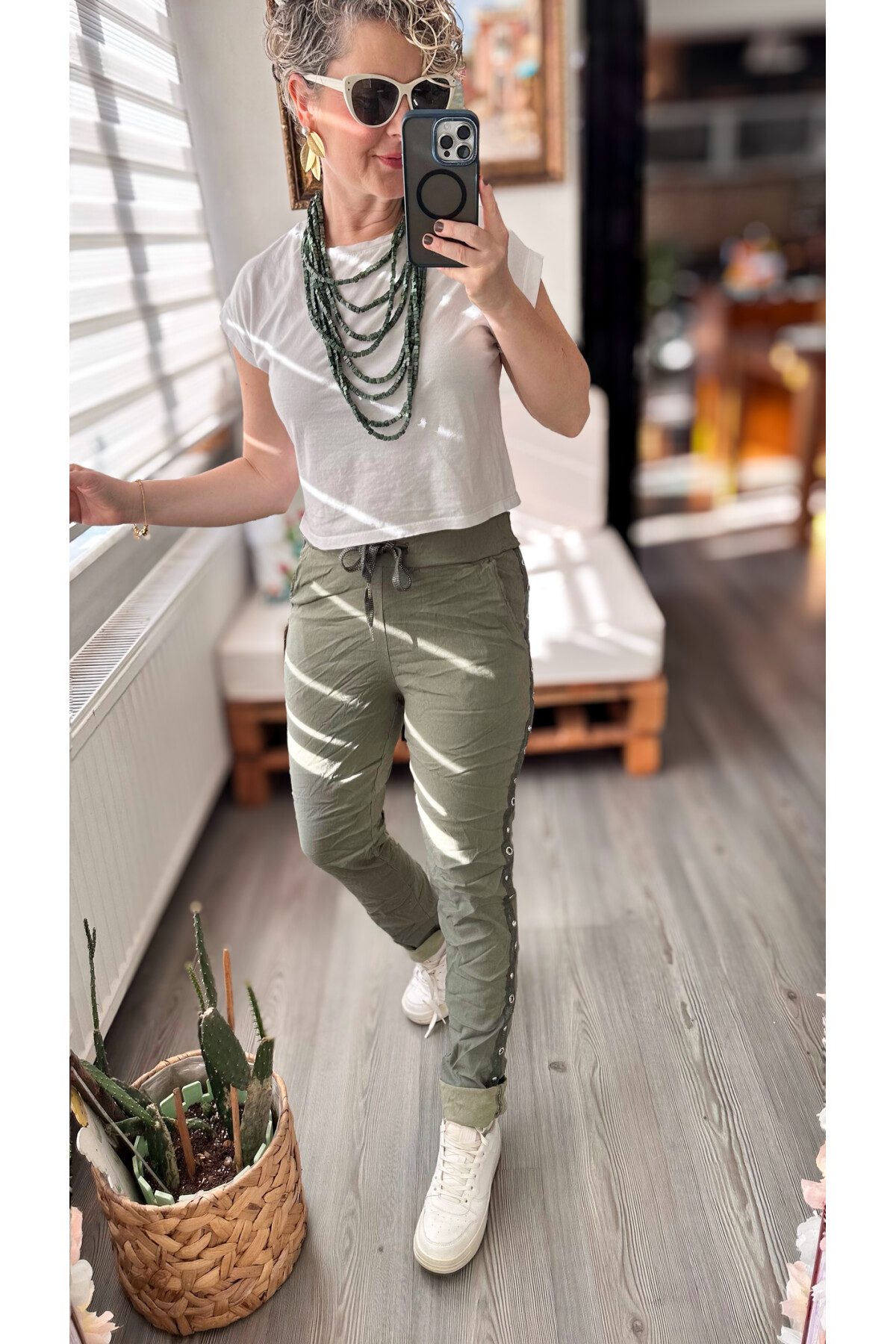 Felisa  İtalyan Sihirli Zımba Detay Pantalon Haki