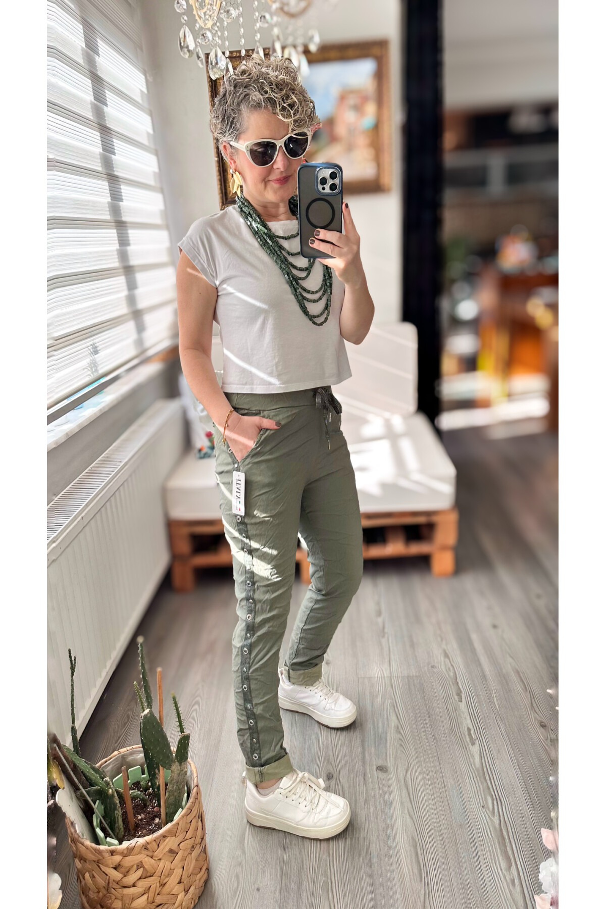 Felisa  İtalyan Sihirli Zımba Detay Pantalon Haki