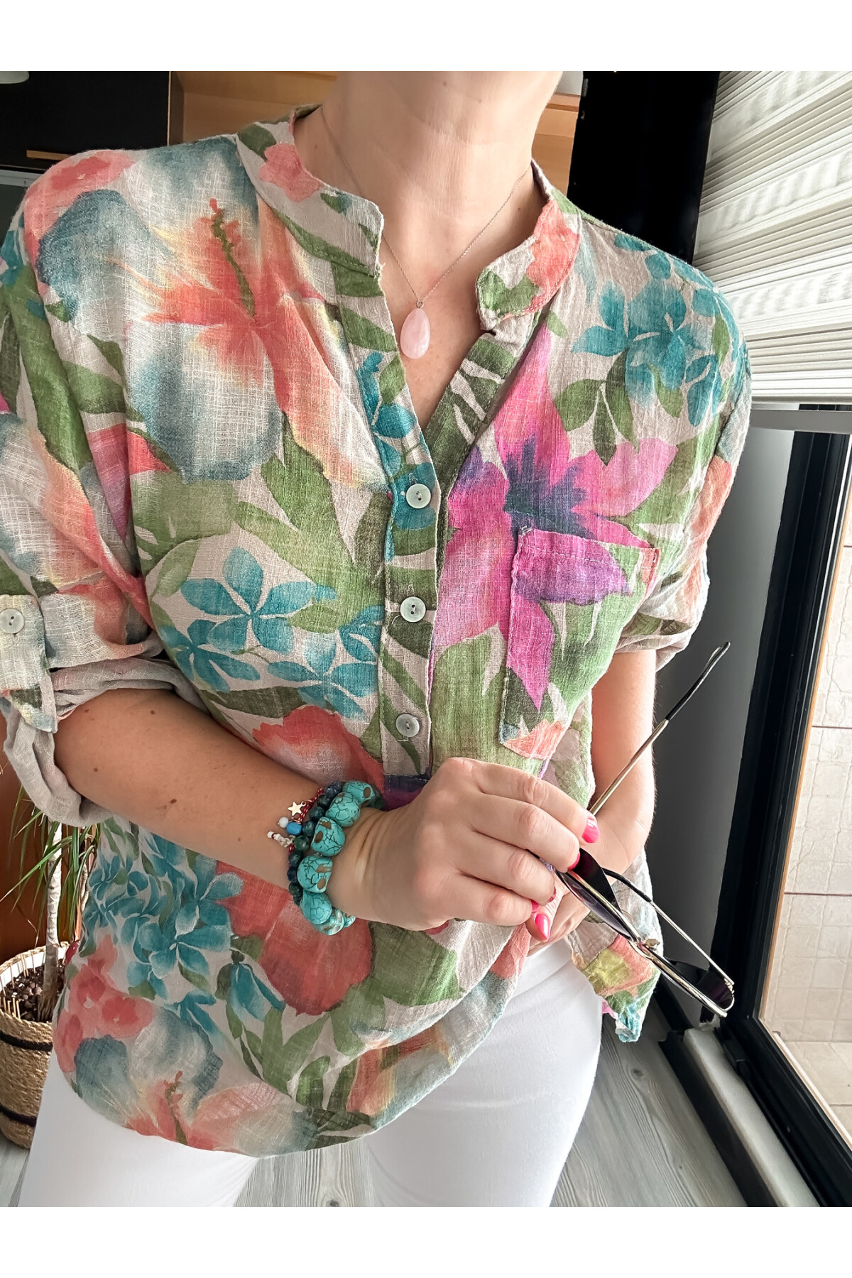 Felli Zambak Desen Desenli İtalyan Gömlek Bej