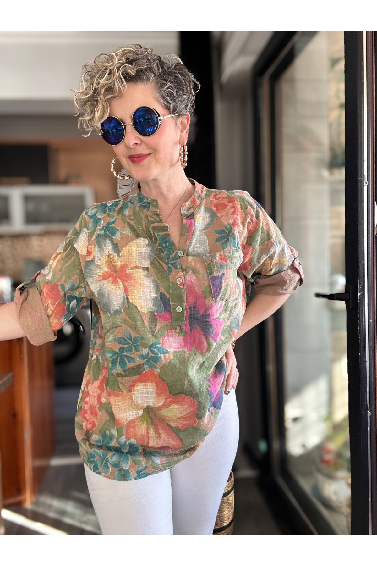 Felli Zambak Desen Desenli İtalyan Gömlek Cappucino