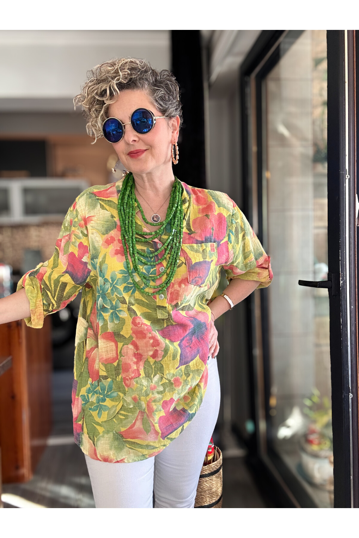 Felli Zambak Desen Desenli İtalyan Gömlek Sarı