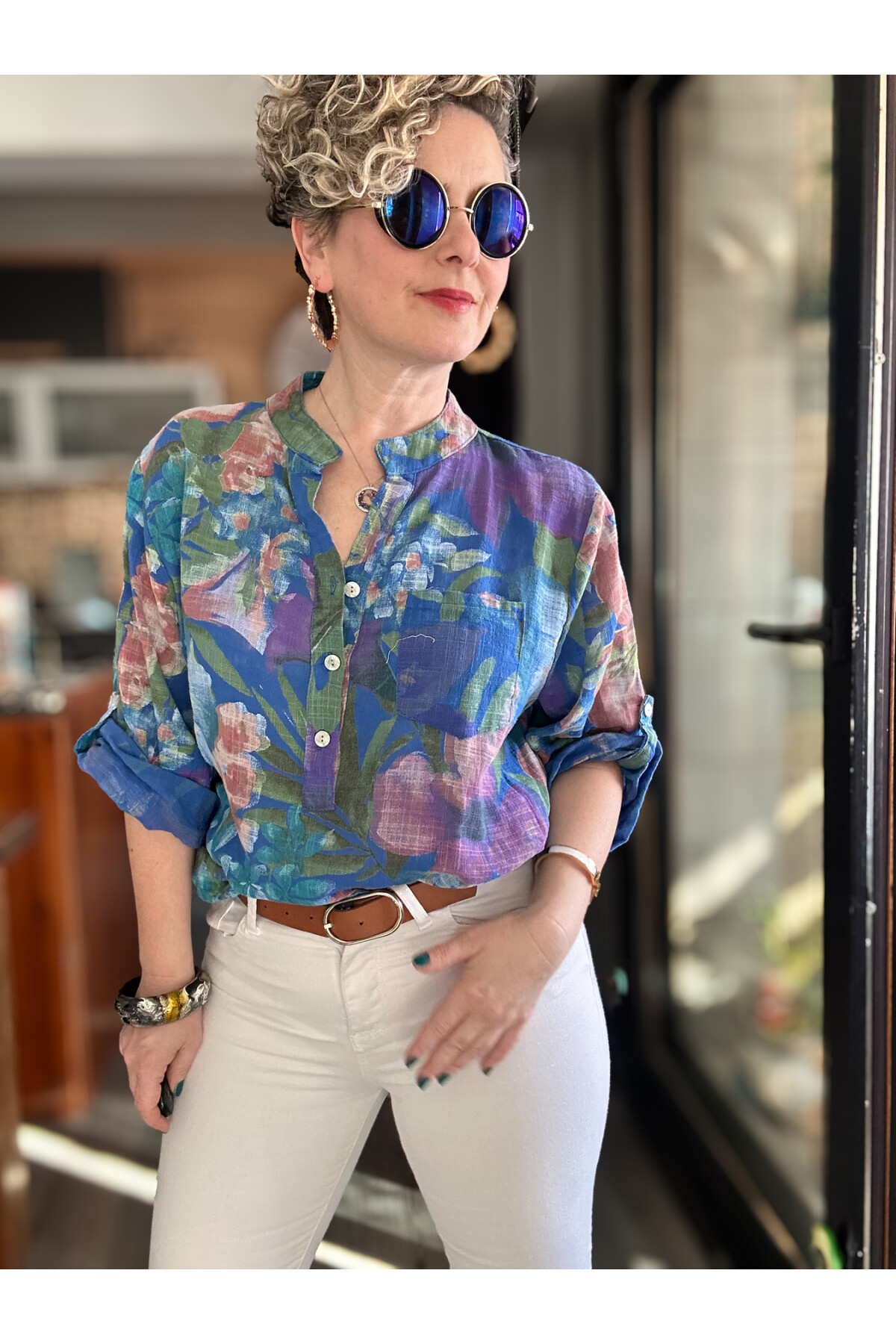 Felli Zambak Desen Desenli İtalyan Gömlek Sax