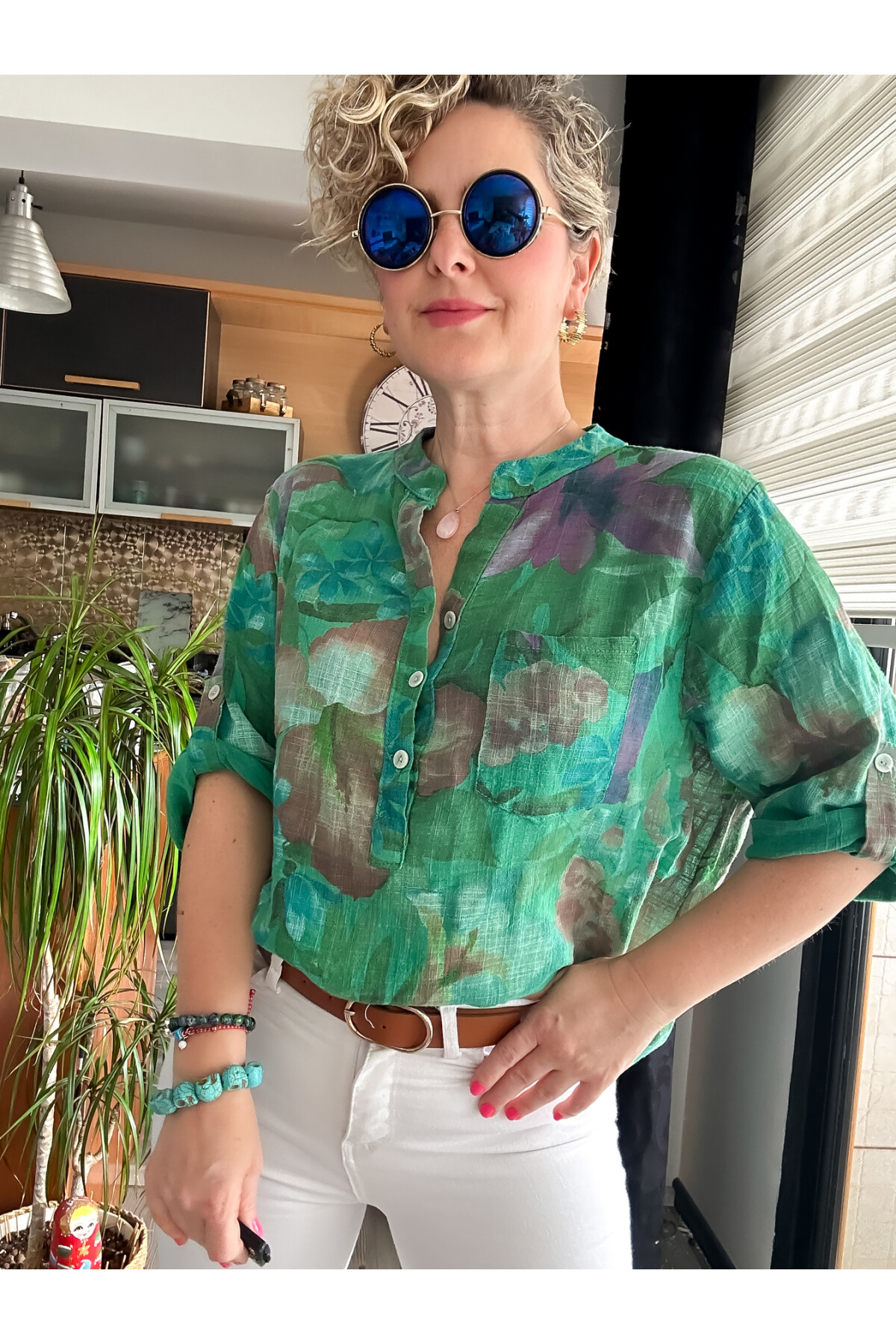 Felli Zambak Desen Desenli İtalyan Gömlek Yeşil