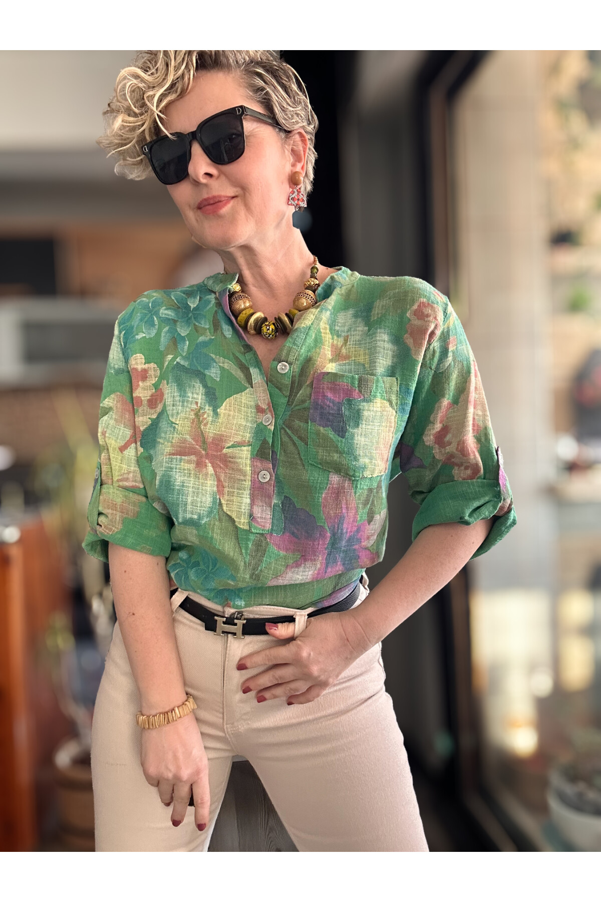 Felli Zambak Desen Desenli İtalyan Gömlek Yeşil