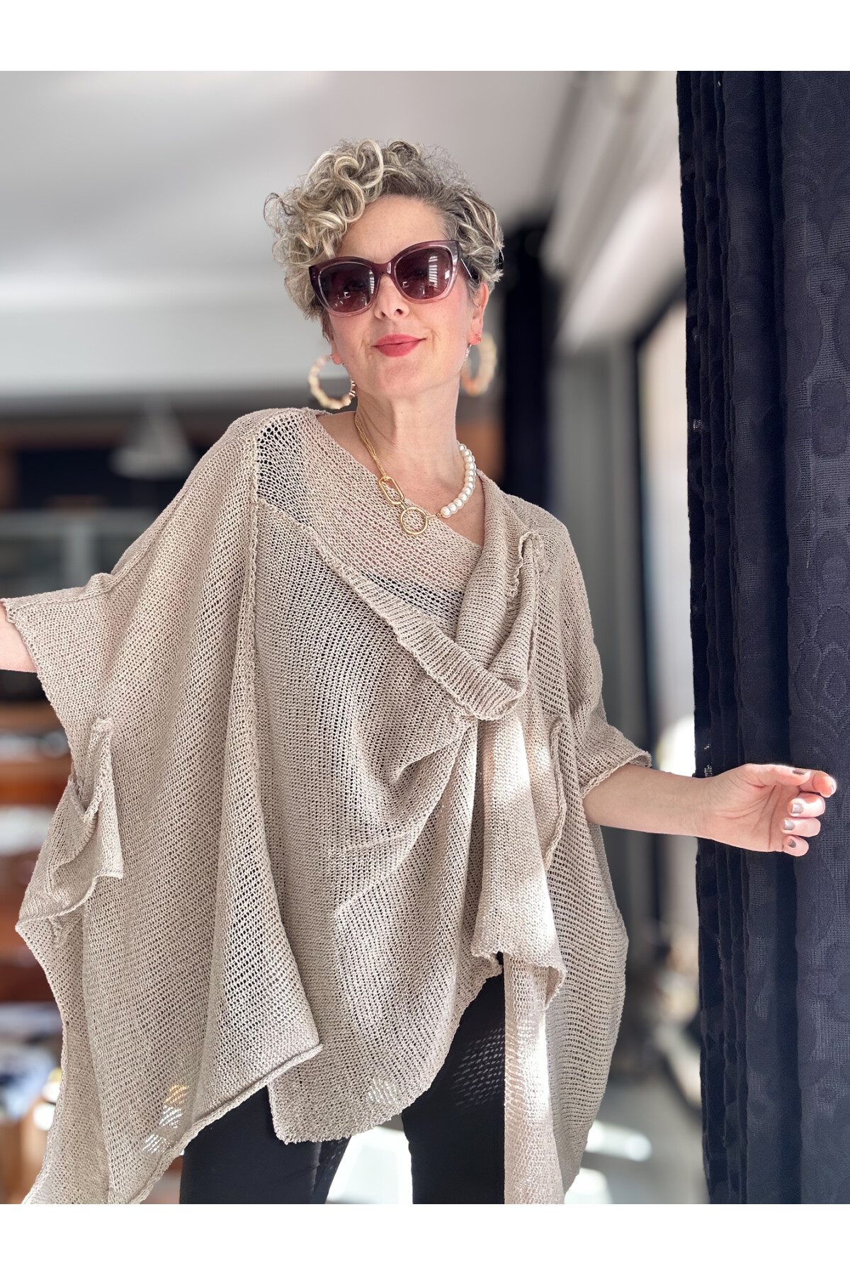 Fergi Bohem Asimetrik Merserize File Bluz Vizon