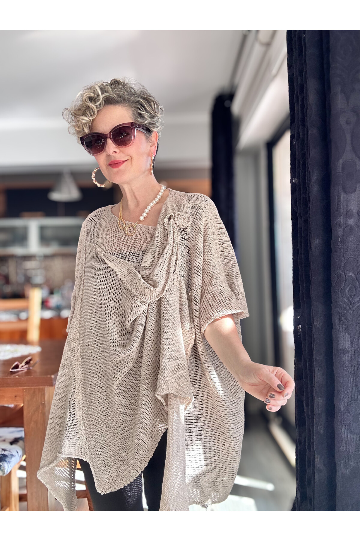 Fergi Bohem Asimetrik Merserize File Bluz Vizon