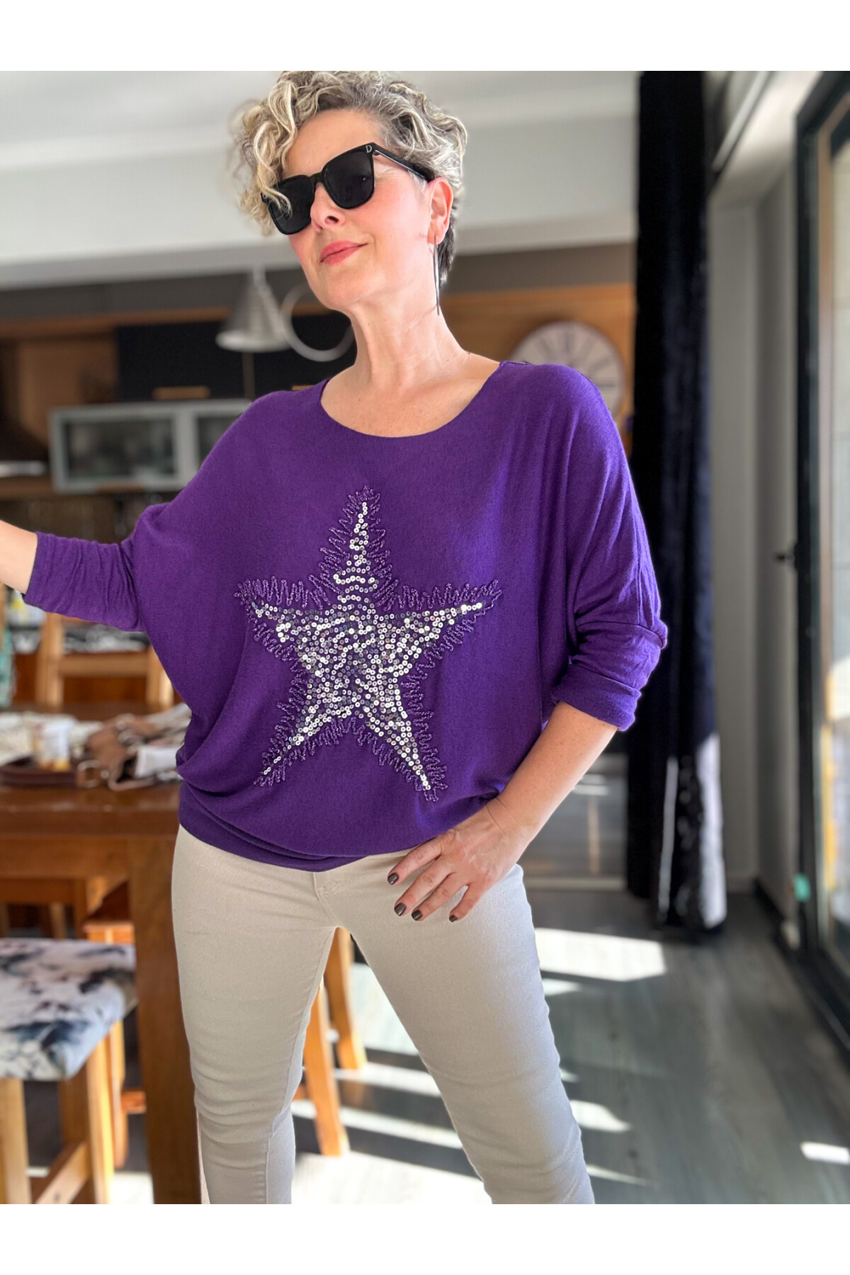 Festa İtalyan Yıldız Pul Detay Triko Purple