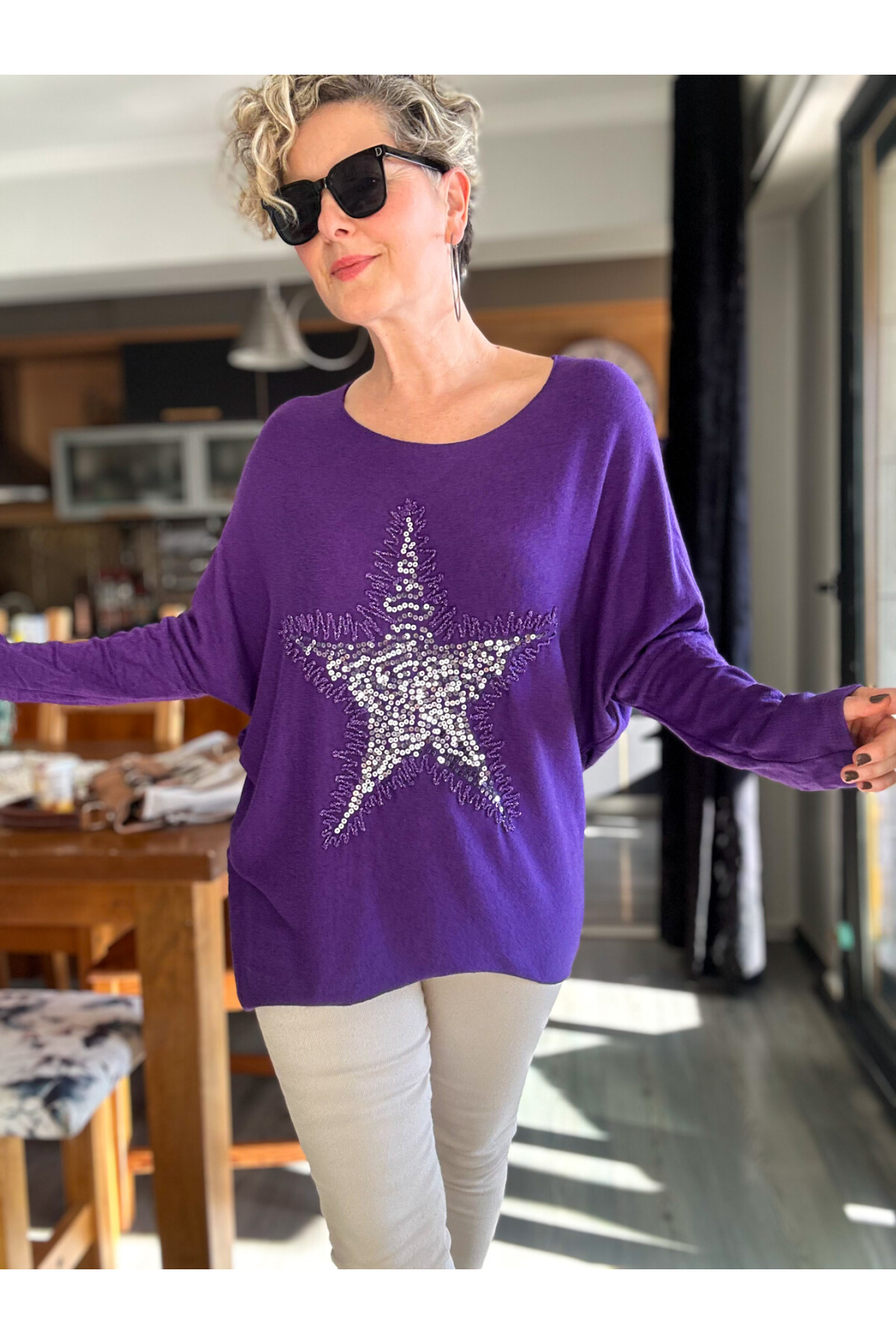 Festa İtalyan Yıldız Pul Detay Triko Purple