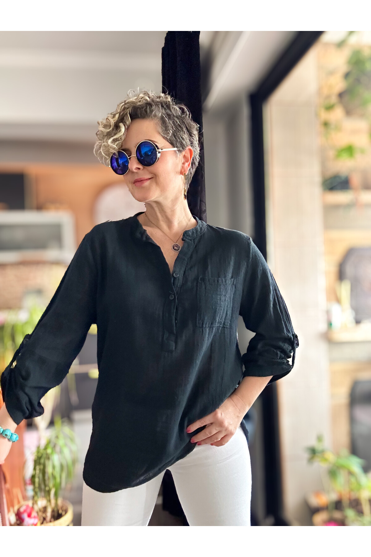 Figi İtalyan Tek Cep Gömlek Siyah