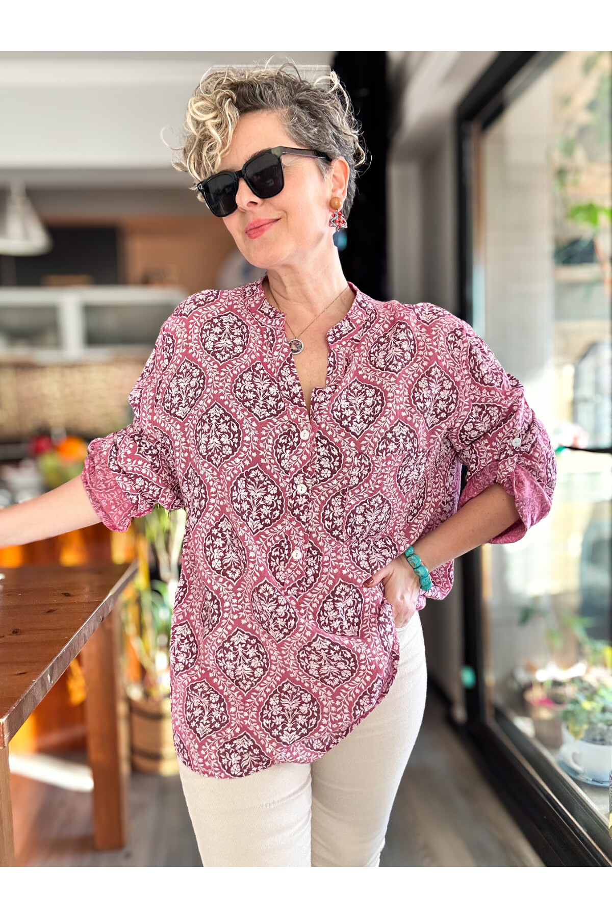 Gaffe Çini Desen İtalyan Gömlek Gül