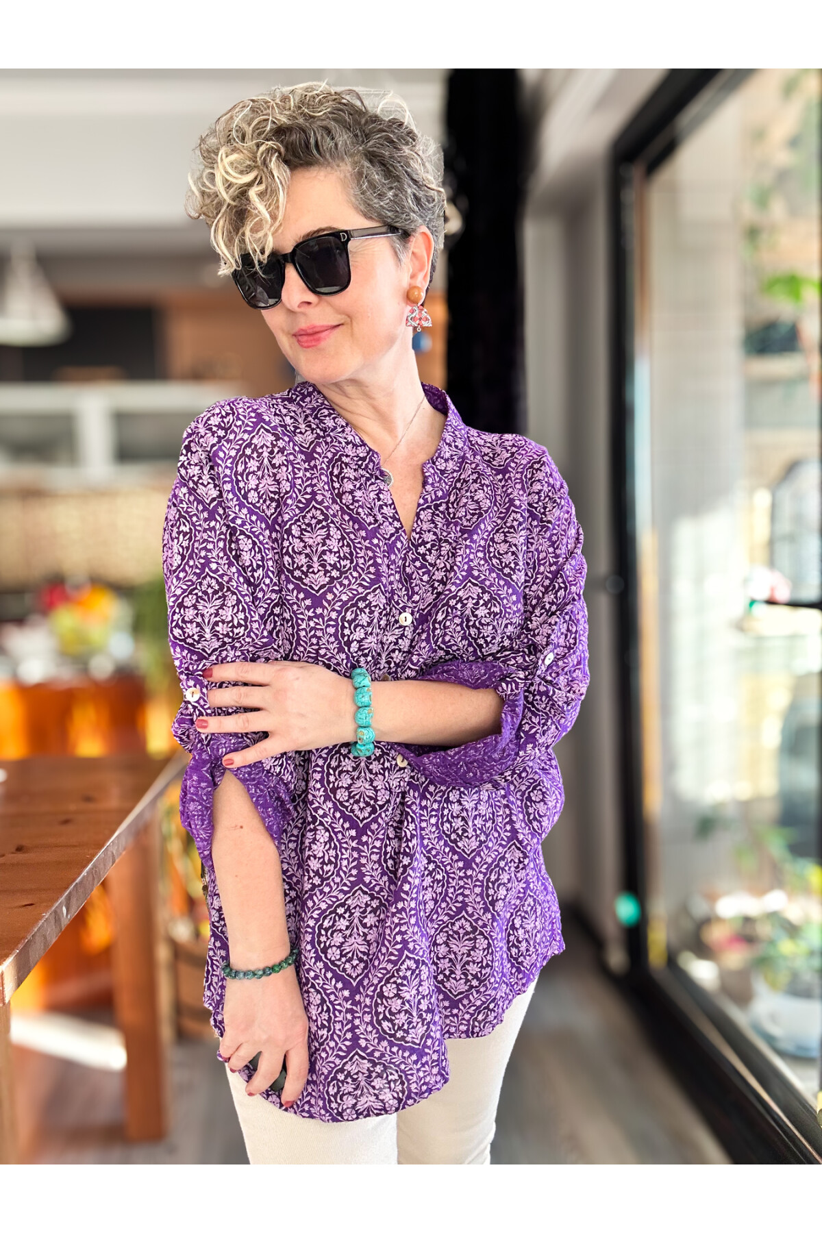 Gaffe Çini Desen İtalyan Gömlek Mor