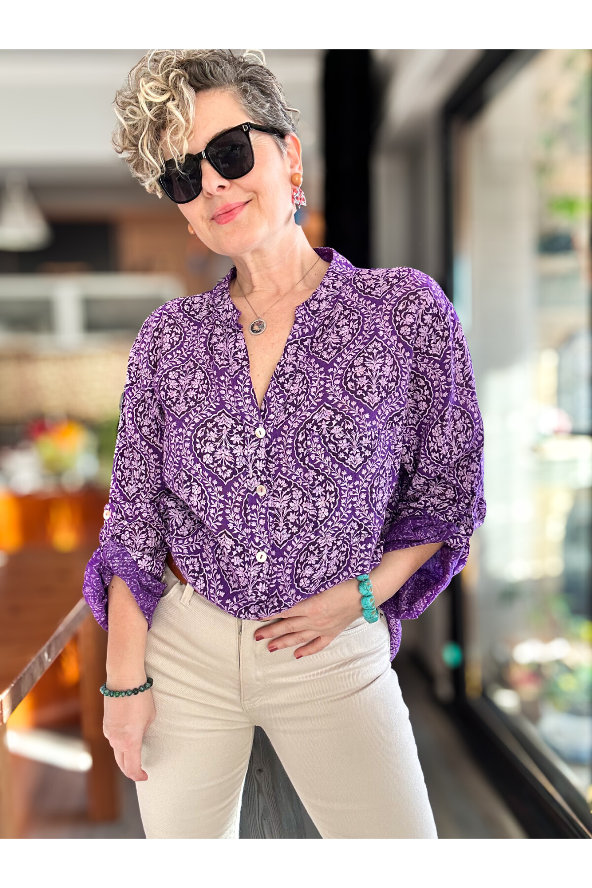 Gaffe Çini Desen İtalyan Gömlek Mor