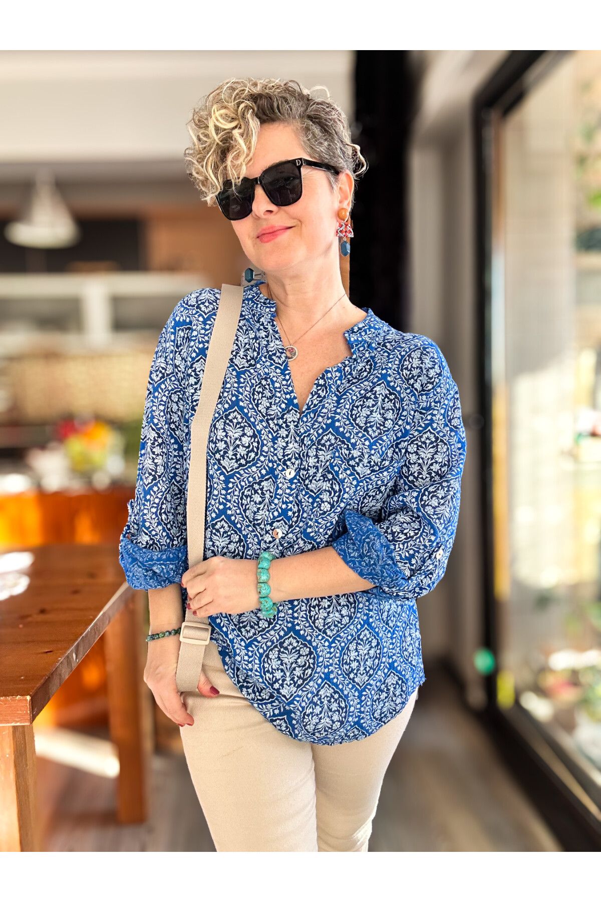 Gaffe Çini Desen İtalyan Gömlek Sax Mavi