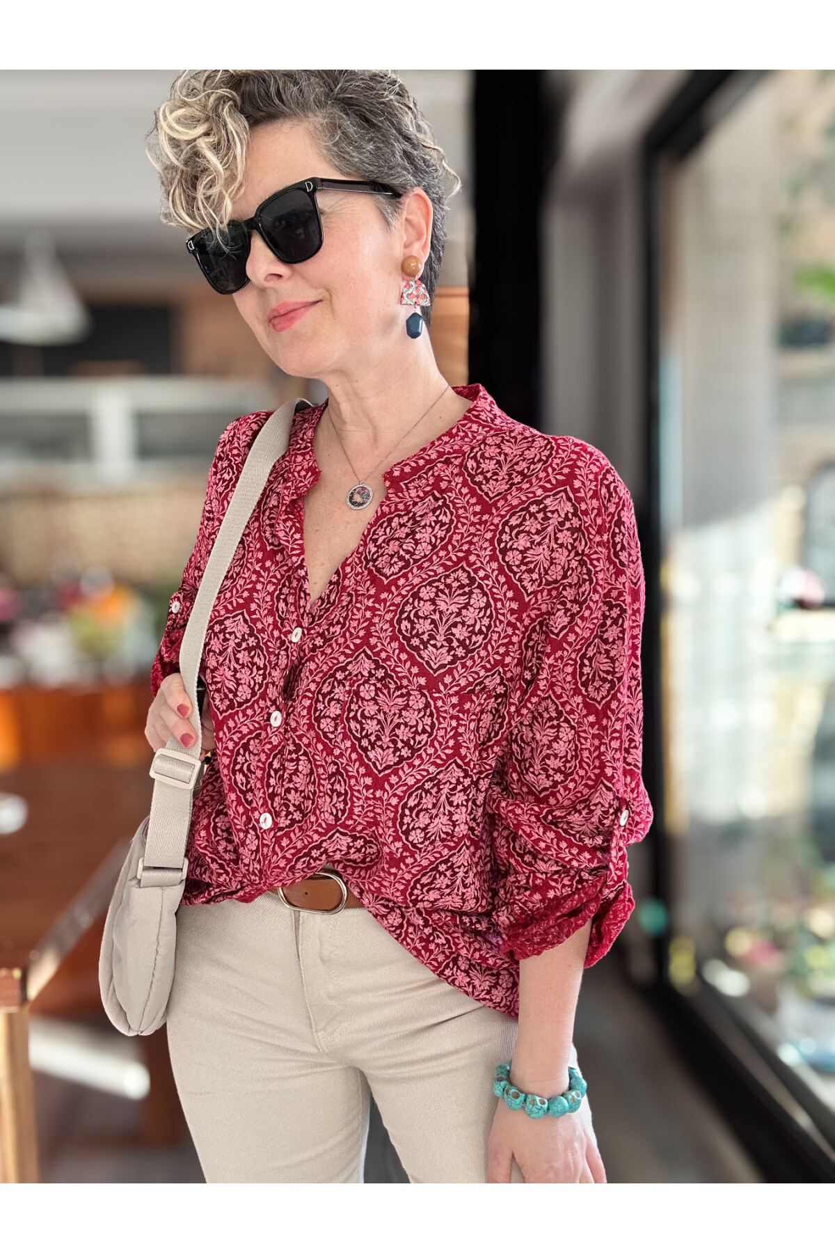 Gaffe Çini Desen İtalyan Gömlek Vişne