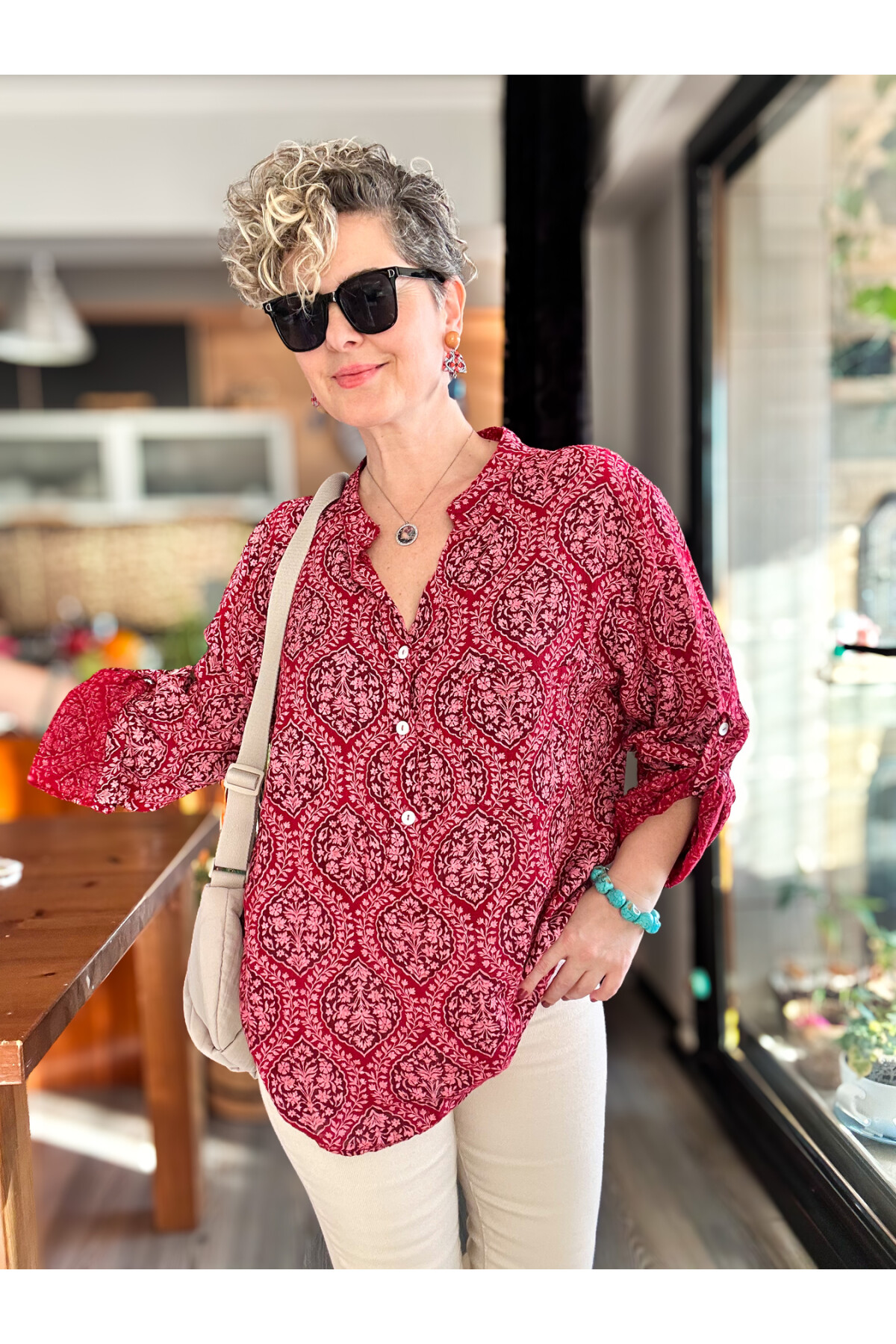 Gaffe Çini Desen İtalyan Gömlek Vişne