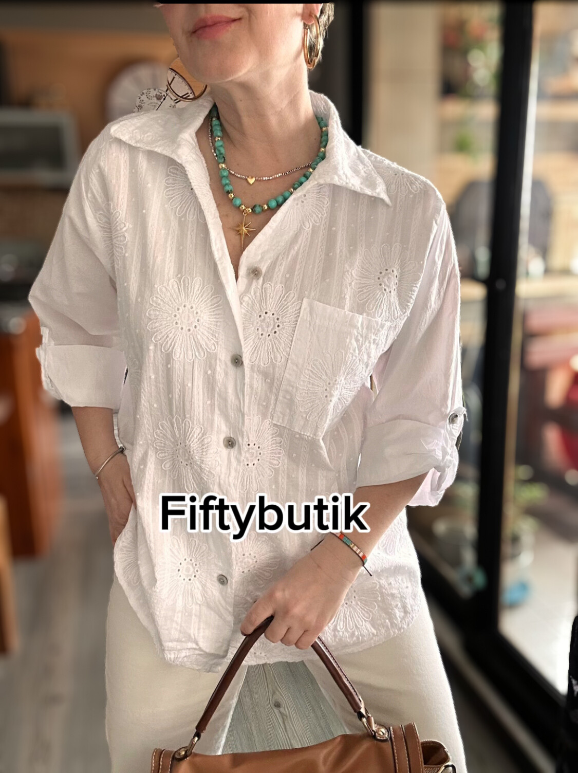 Gesso İtalyan Çiçek Fisto Detay Gömlek Beyaz