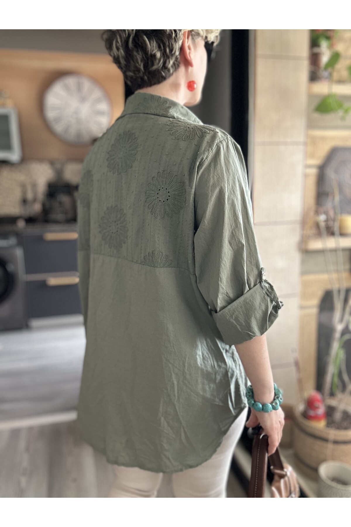 Gesso İtalyan Çiçek Fisto Detay Gömlek Haki