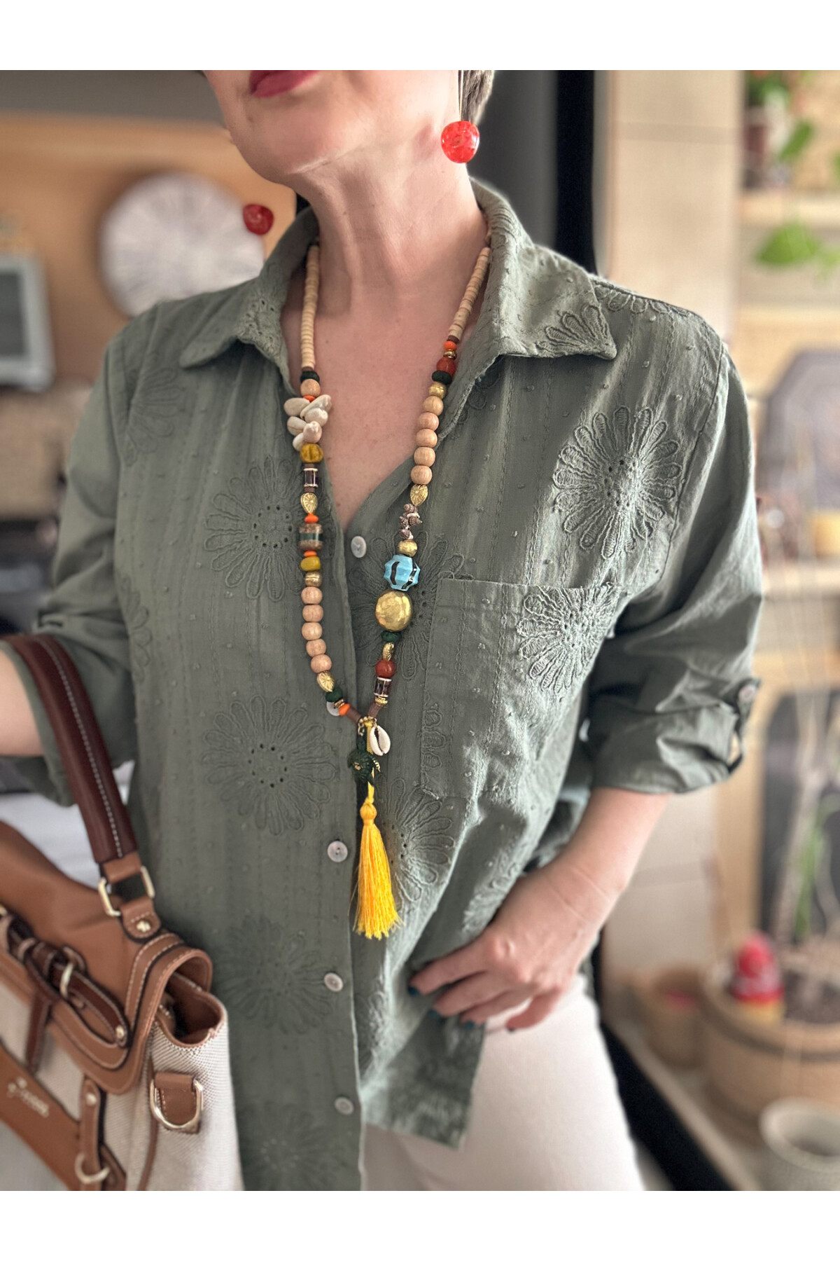 Gesso İtalyan Çiçek Fisto Detay Gömlek Haki