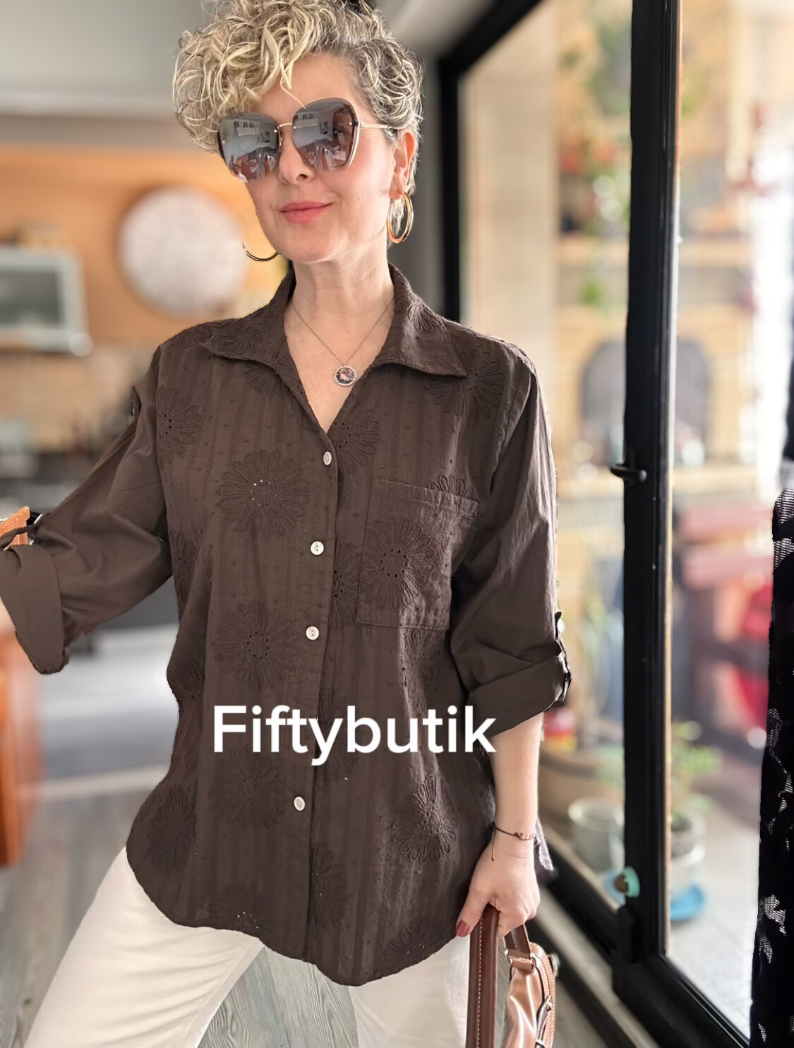 Gesso İtalyan Çiçek Fisto Detay Gömlek Kahve