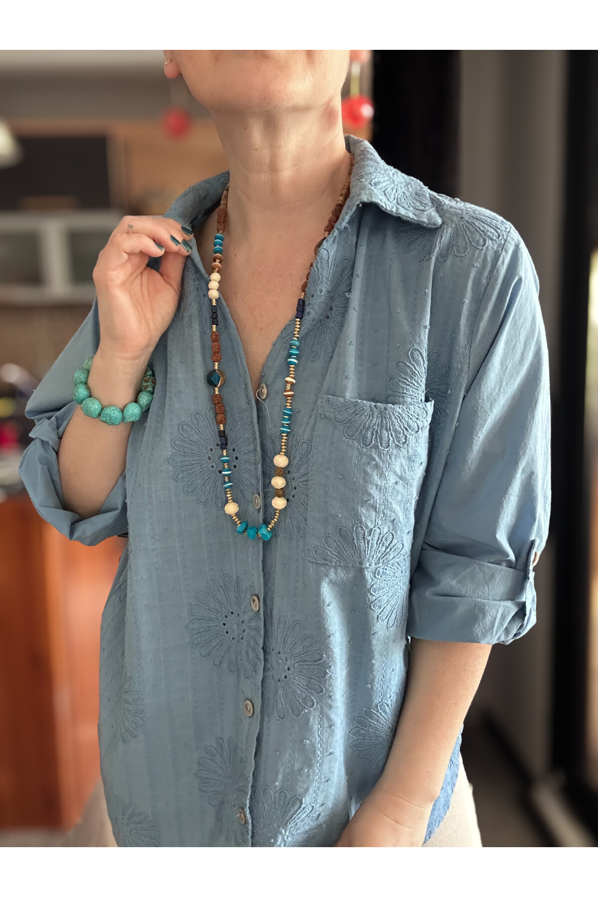 Gesso İtalyan Çiçek Fisto Detay Gömlek Mavi