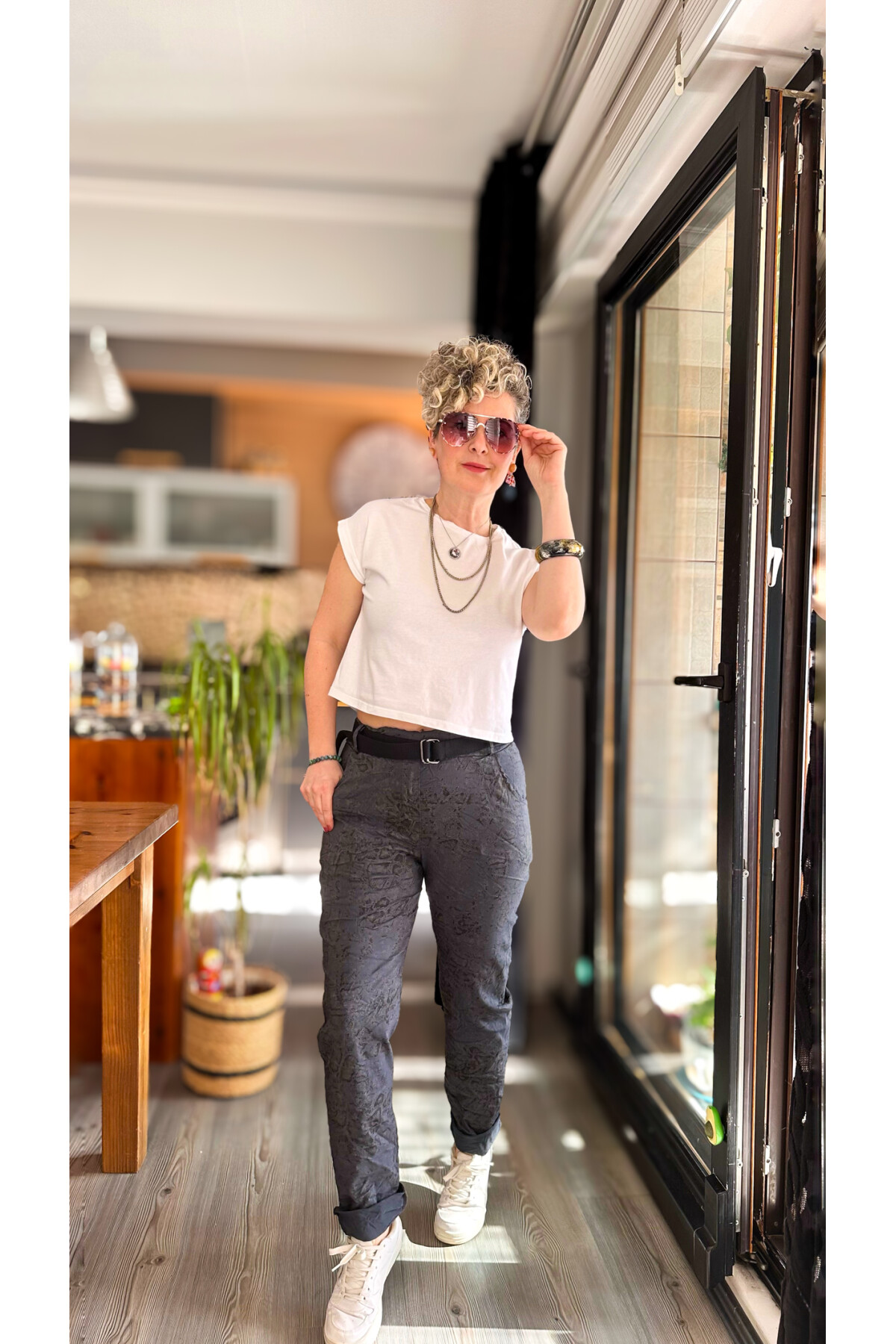 Gianni İtalyan Desen Detay Kemerli Sihirli Pantolon Dark Grey