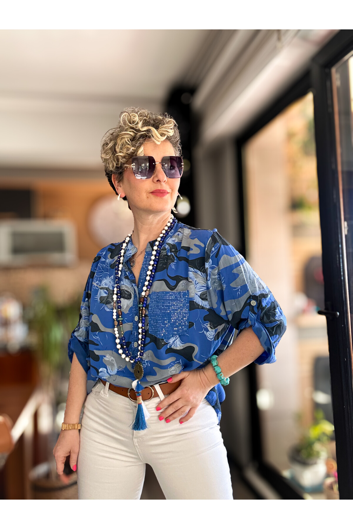 Gussi İtalyan Batik Kamuflaj Desen Pul Detay Gömlek Sax